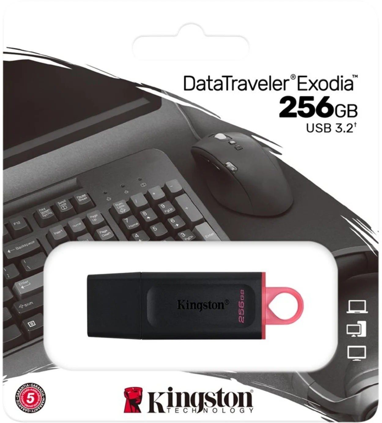 Imagen 3 de Pendrive 256GB Kingston DataTravel Exodia USB3.2 Gen1 Lec100MBs Esc30MBs BlackPi