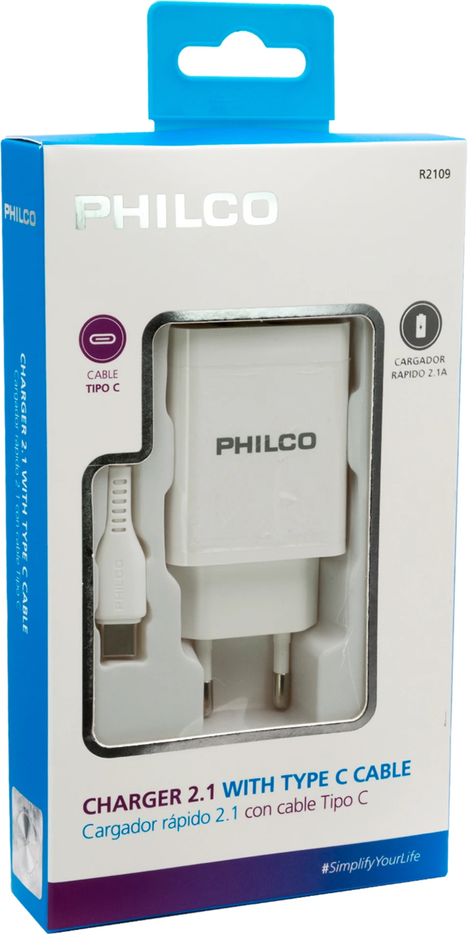 Imagen 0 de CARG. DE PARED 2.1 A DOBLE USB C/CABLE TIPO C R2109 BLANCO