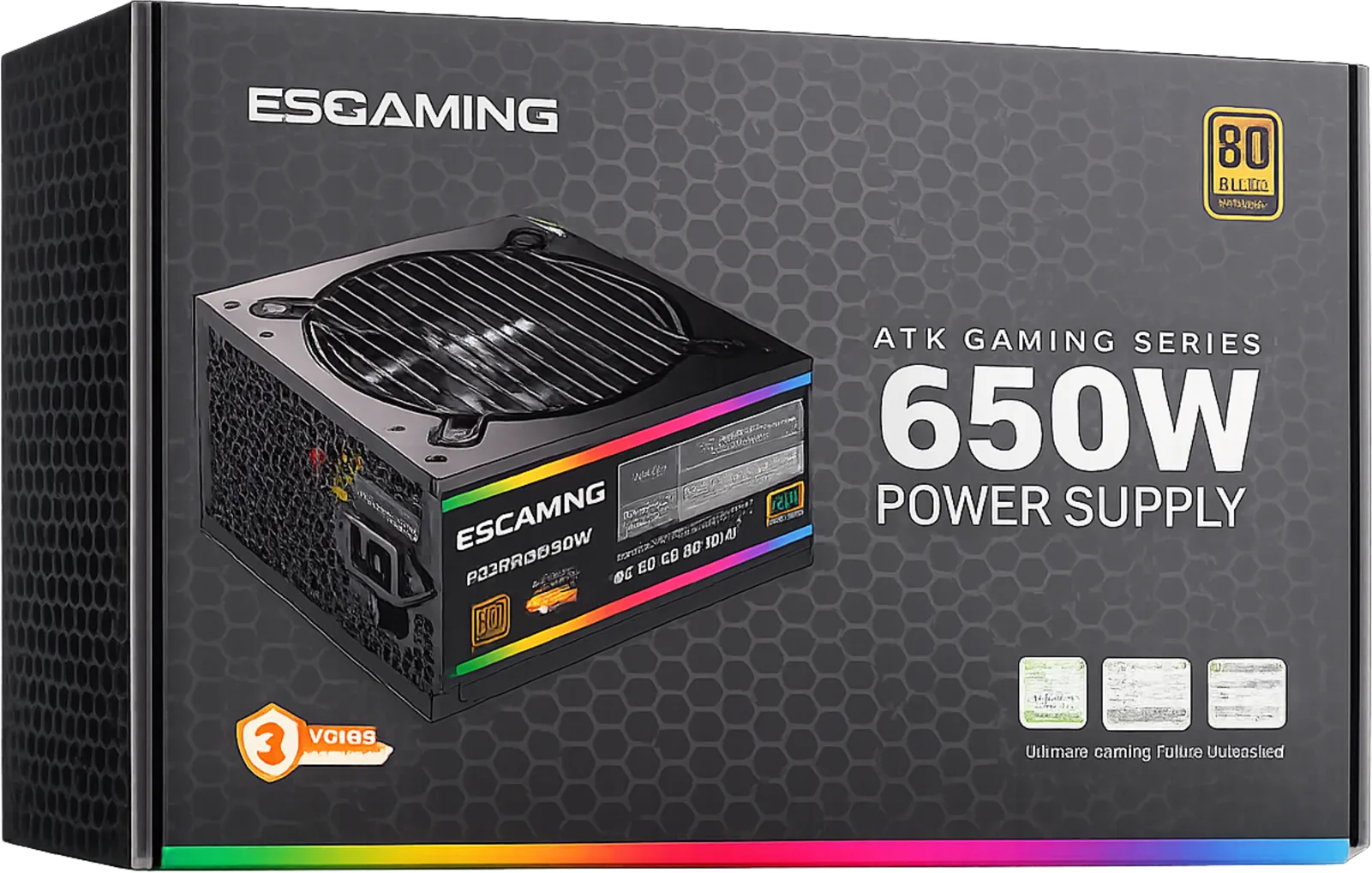 Imagen 1 de FUENTE PODER 650W/80 PLUS BRONZE CERTIFICADA ES-RGB650W ESGAMING