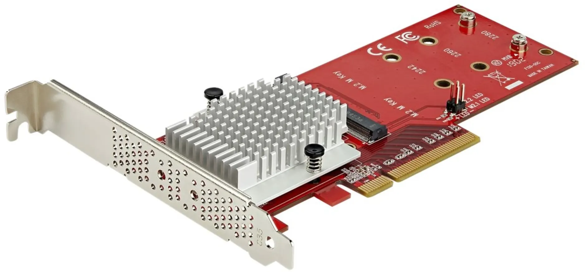 Imagen 1 de StarTech.com Adaptador PCI Express x8 para Dos SSD M.2 - PCI-E 3.0 - Tarjeta Adaptadora PCI-E para SSD M.2 NVMe AHCI - (PEX8M2E2) - Adaptador de interfaz - M.2 - Expansion Slot to M.2 - M.2 Card perfil bajo - PCIe 3.0 x8 - rojo - Conforme a la TAA
