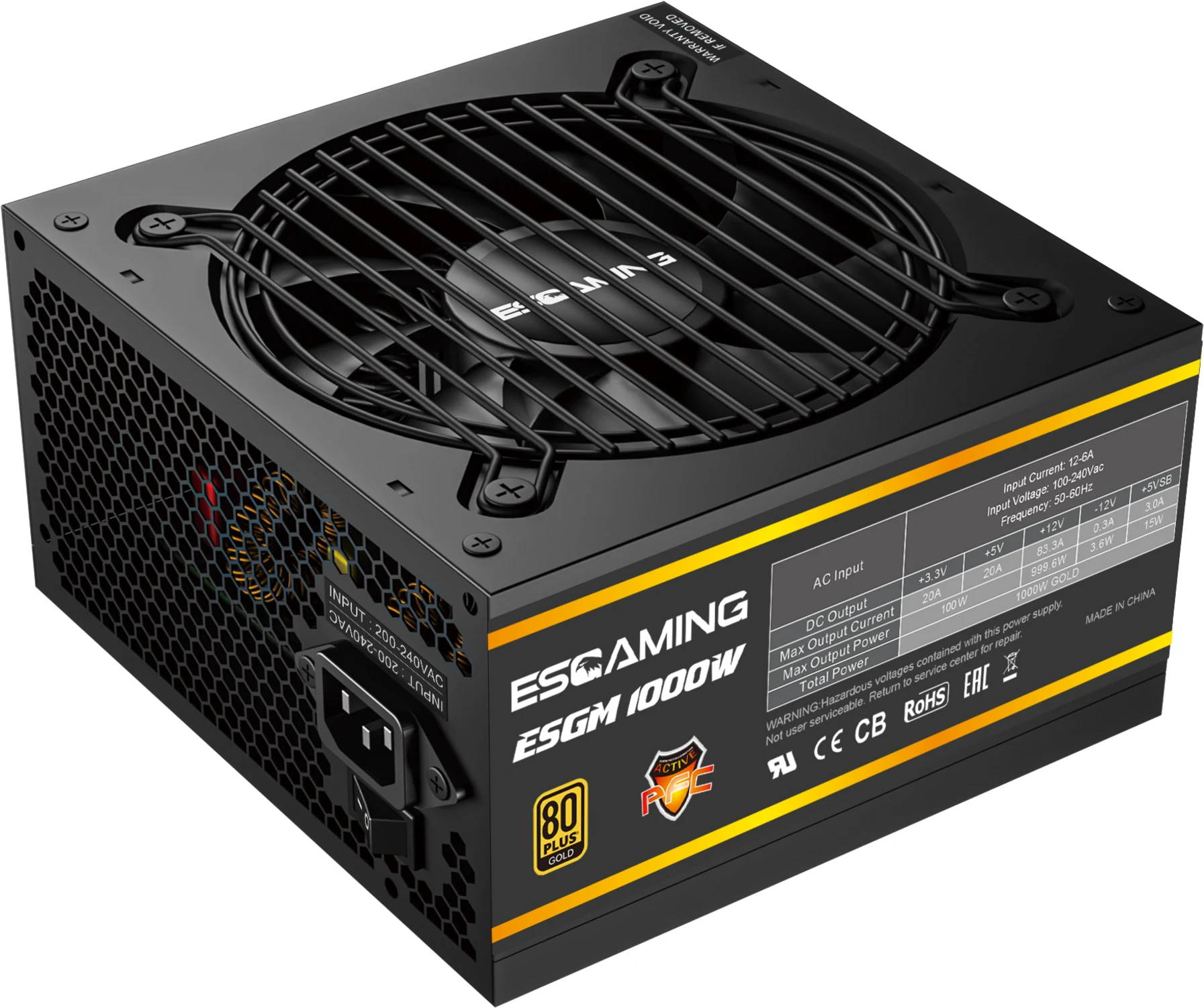Imagen 0 de Fuente de Poder EsGaming ES-1000W GOLD, 1000W Módular 80Plus Certf Gold ATX Negr