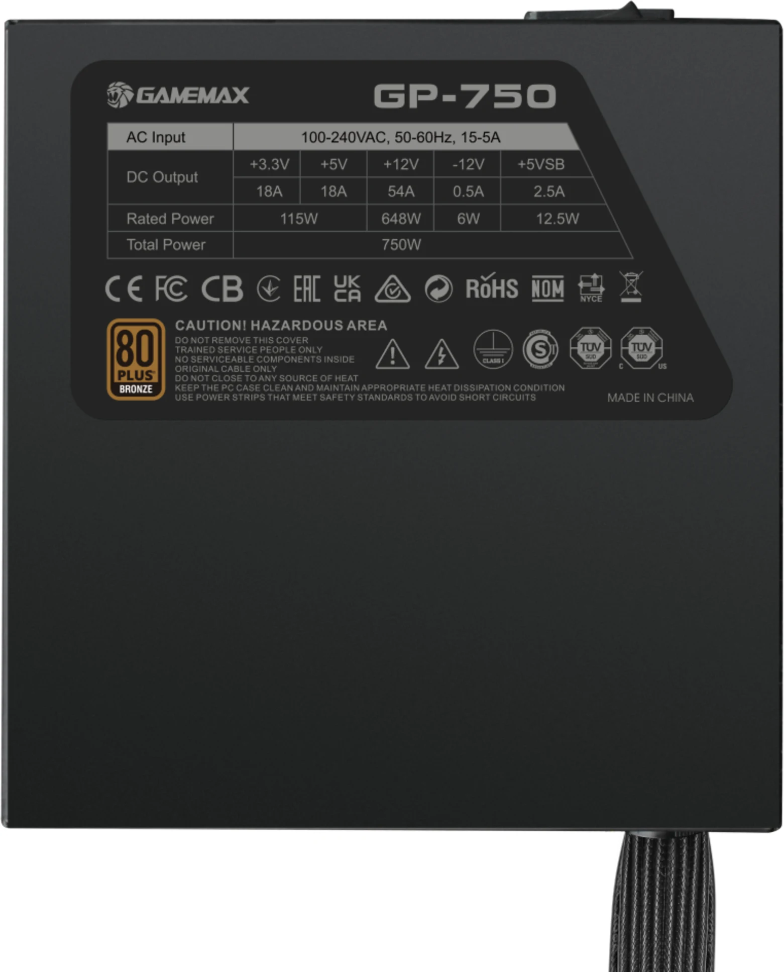Imagen 11 de Fuente de Poder GAMEMAX GP-750, 750W 80 Plus Bronze No Modular ATX PFC act Negro