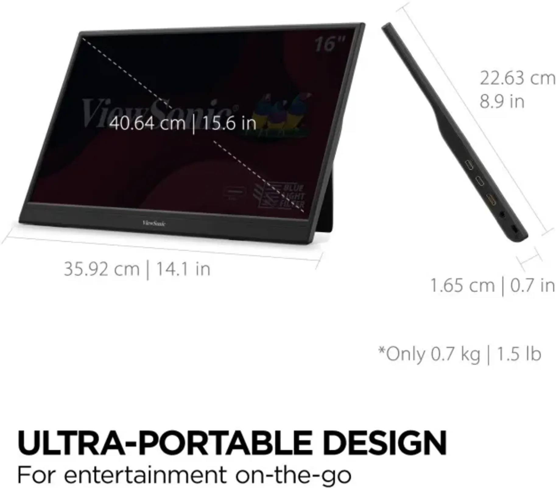 Imagen 7 de ViewSonic 15.6" Monitor portátil 1080p IPS con USB-C y mini HDMI | VA1653