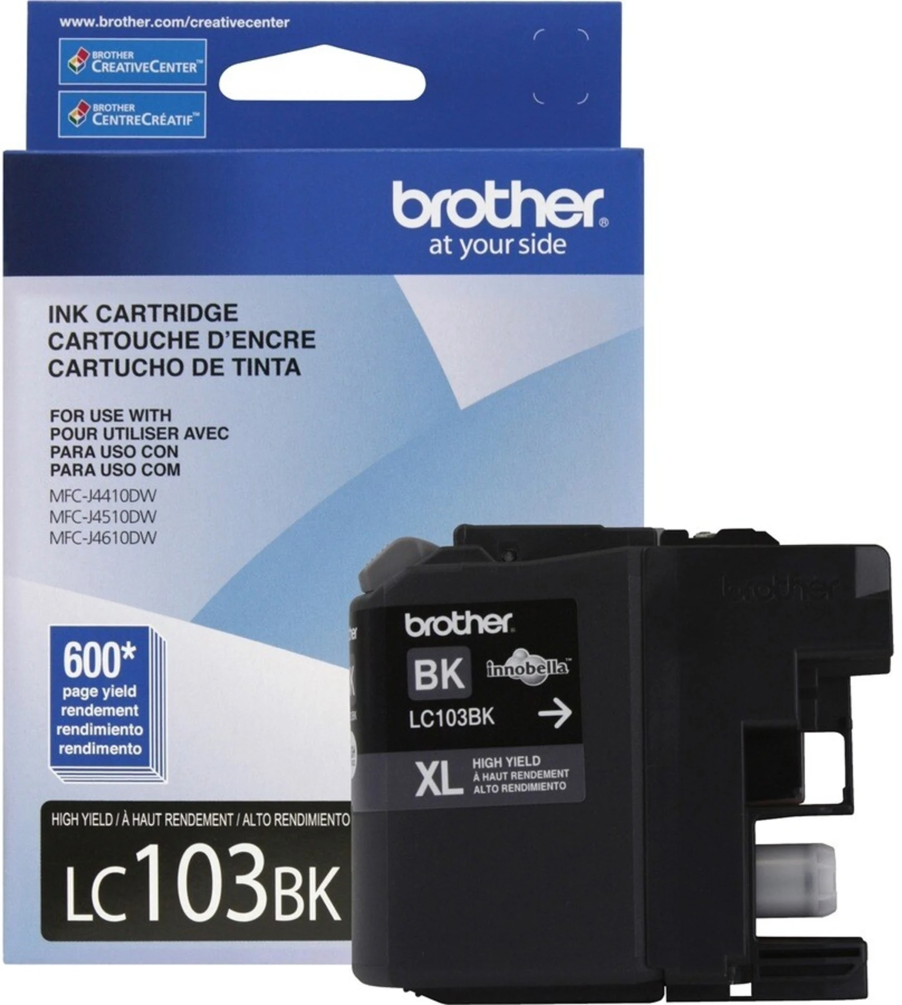 Imagen 0 de Cartridge Brother LC103BK Negro para DCP J152/MFC J245/J285/J450/J4510, 600Pág