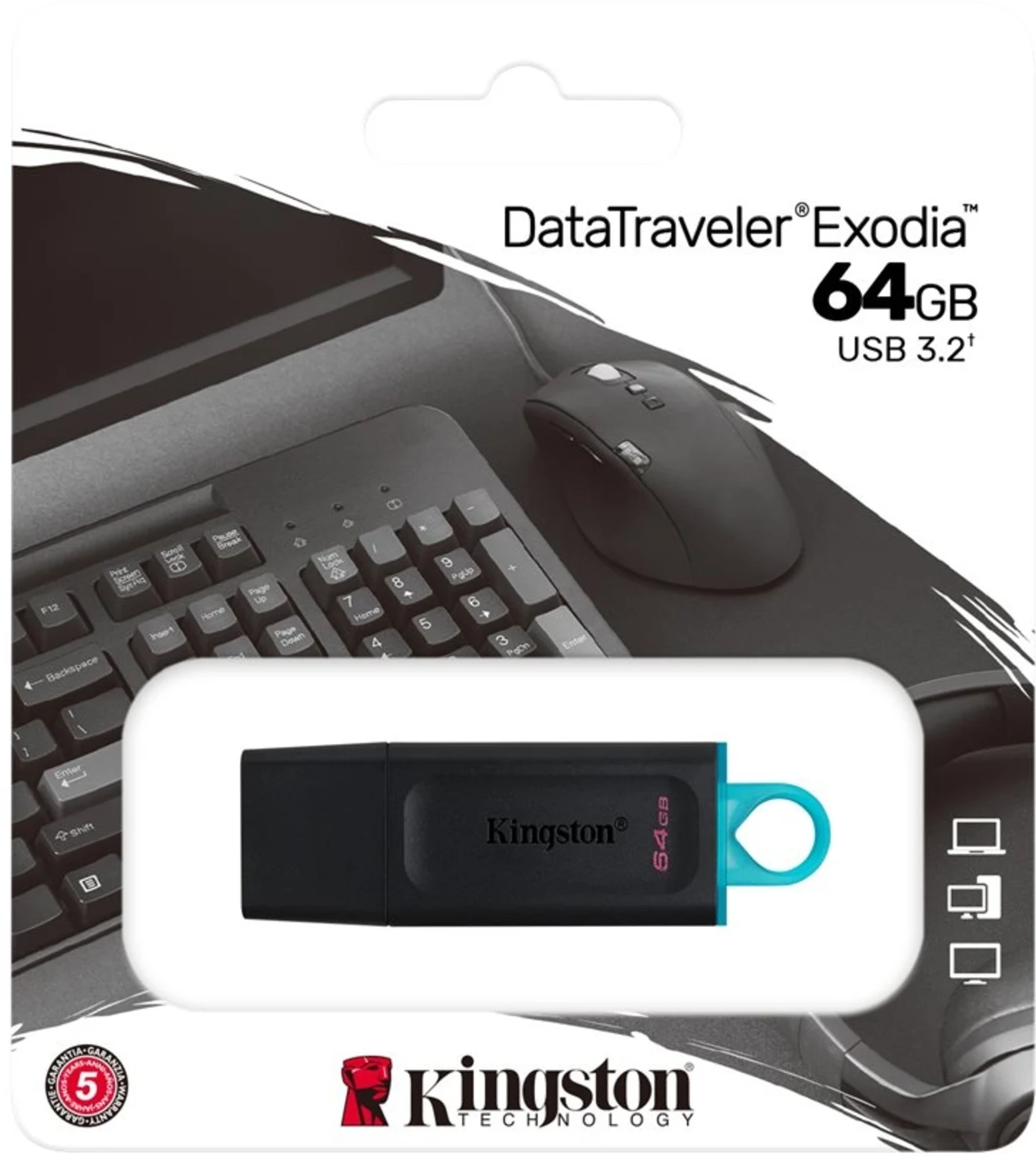Imagen 5 de Pendrive 64GB Kingston DataTraveler Exodia USB3.2 G1 Lec100MB/s Esc30MB/s Negro