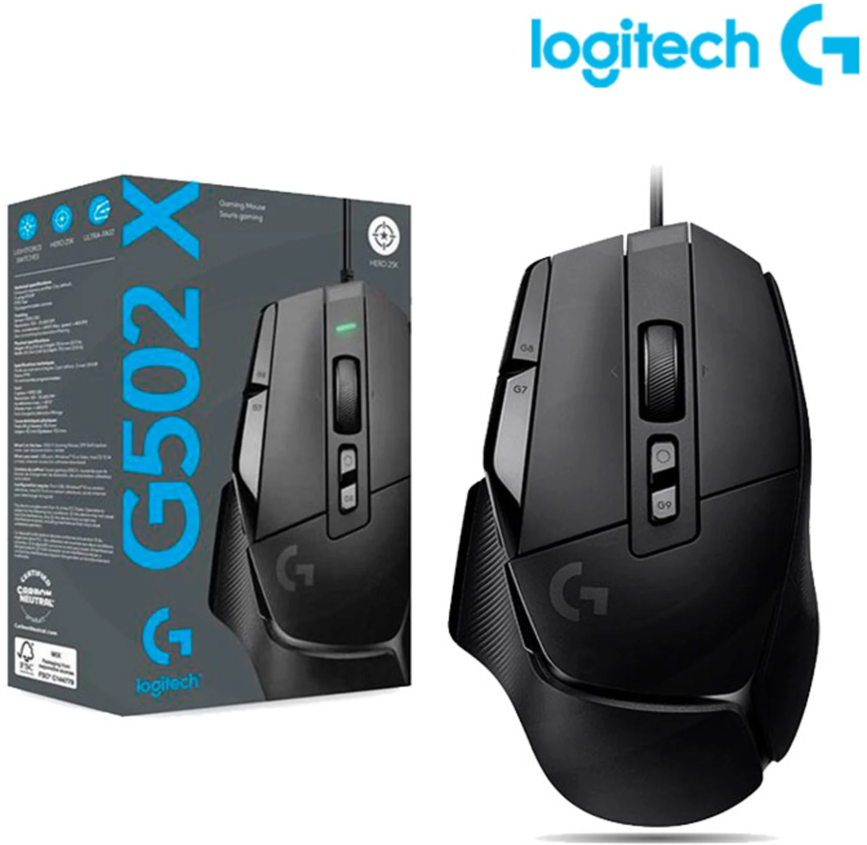 Imagen 0 de Mouse Gamer Logitech G502 X 13 controles progr.  5 perfiles HERO 25K Negro