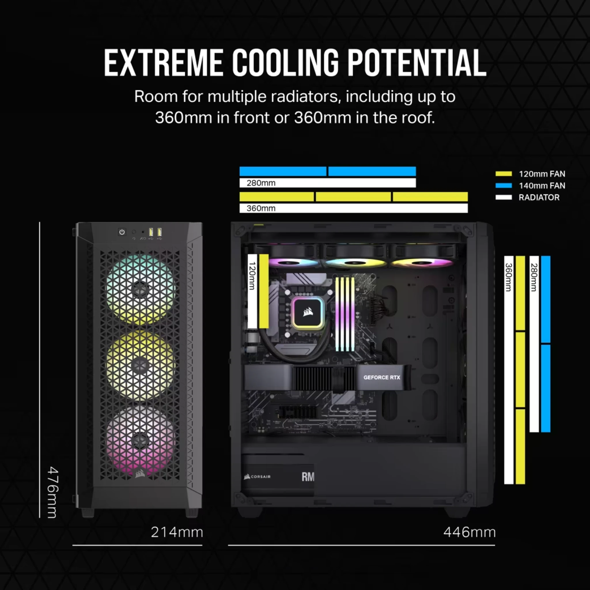 Imagen 3 de Gabinete Corsair 480T RGB 2*USB3.0 Vidrio Templado Filtro polvo ATX Negro