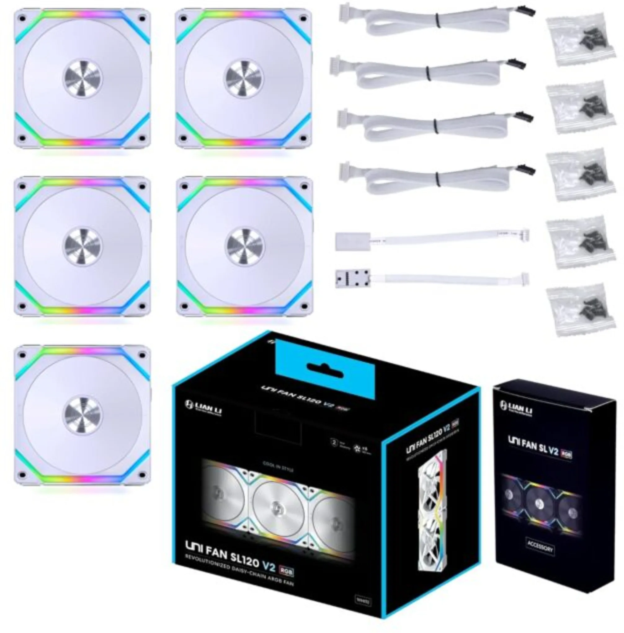 Imagen 0 de Lian Li UNI Fan SL120-V2 Pack 5 - White [UF-SL120V2-5W]