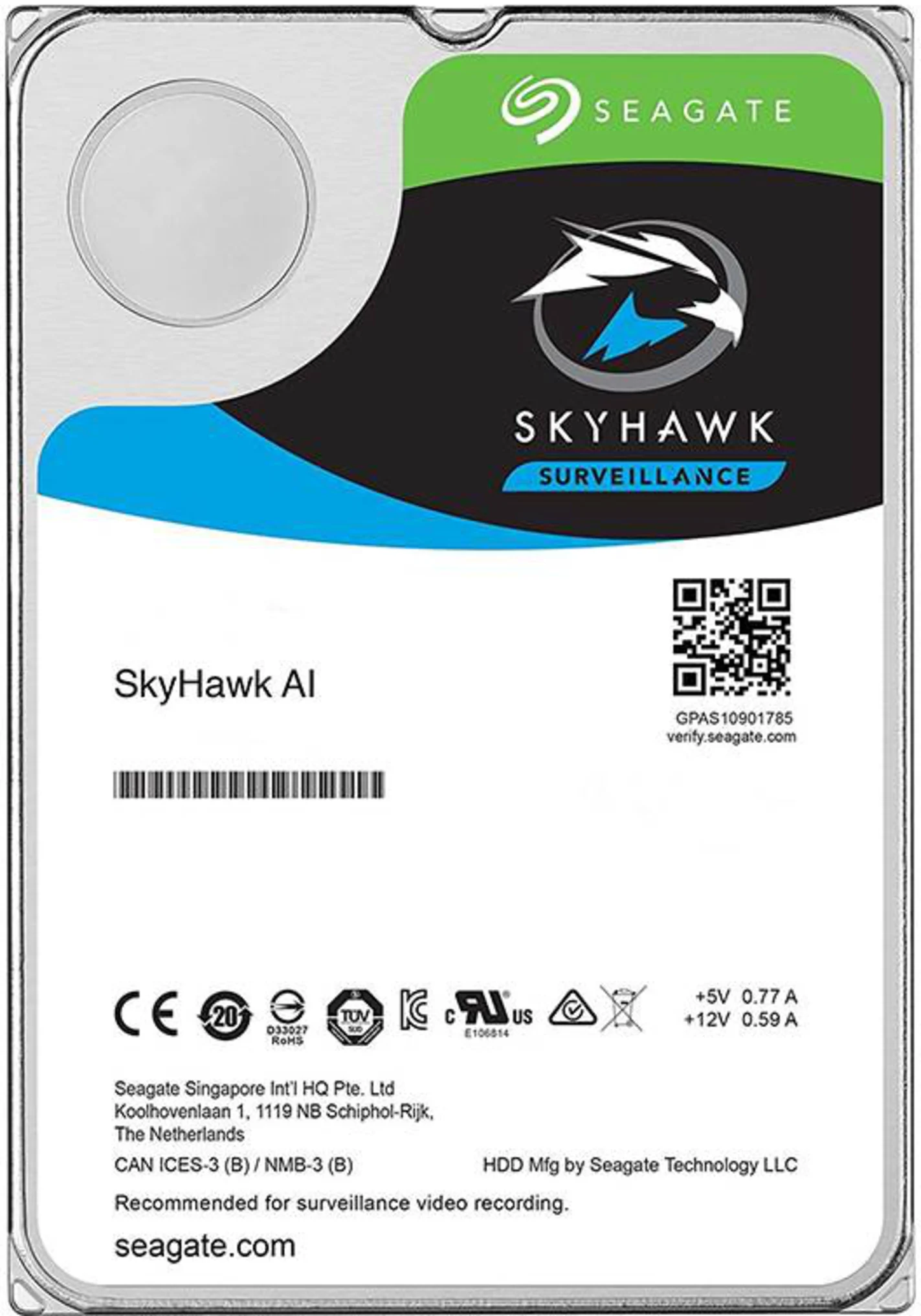 Imagen 0 de Disco Duro Seagate Skyhawk AI  10TB 7200RPM 3.5" SATA 256MB Uso Seguridad