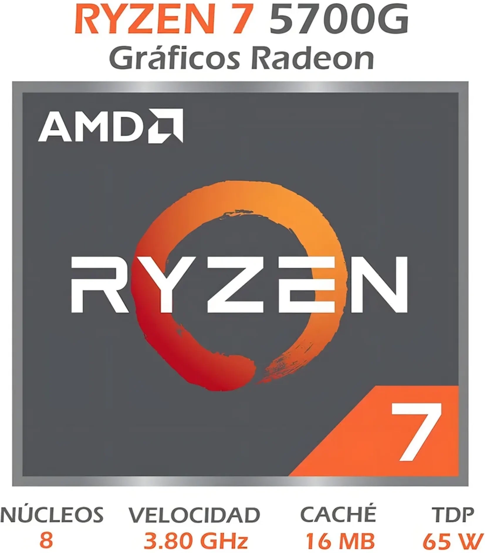 Imagen 1 de CPU AMD Ryzen 7 5700G 3.80-4.60GHz Turbo 16MB L3, 8 Núcleos Socket AM4 c/Grf