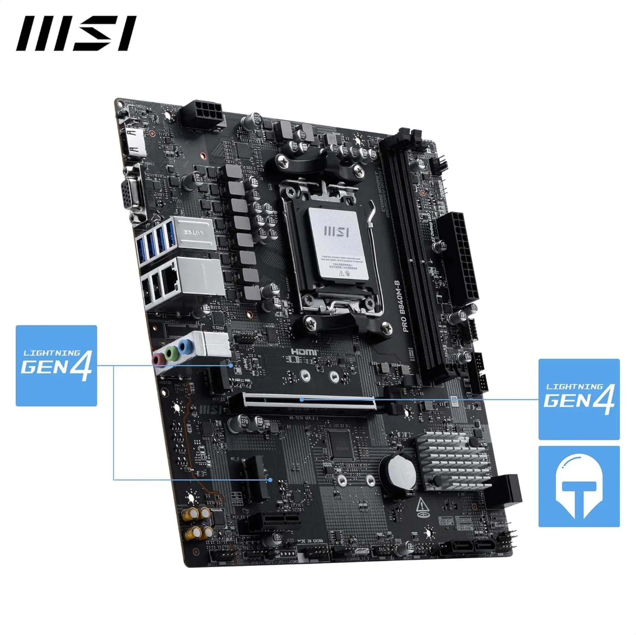 Imagen 4 de Tarjeta Madre MSI PRO B840M-B Socket AM5 2*DDR5 HDMI PCIe 2*M2 2.5G LAN mATX