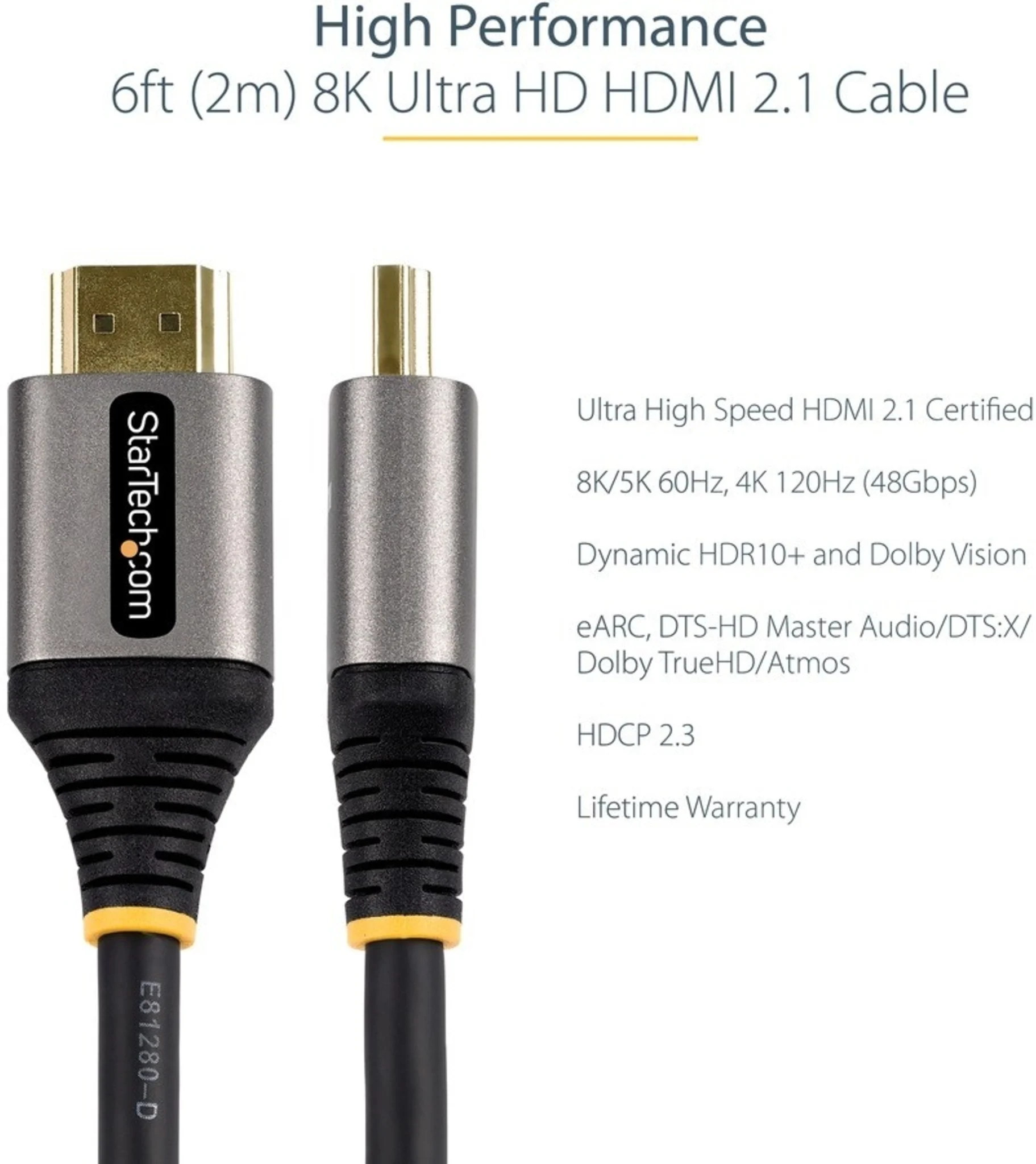 Imagen 3 de 6ft 2m Certified HDMI 2.1 Cable - 8K/4K