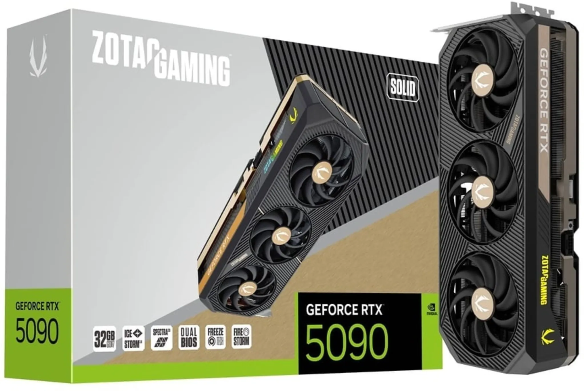 Imagen 0 de Tarjeta de Video Zotac GAM. GF-RTX5090 Solid 32GB GDDR7 PCIe5.0 3*DP HDMI 3.5Slo