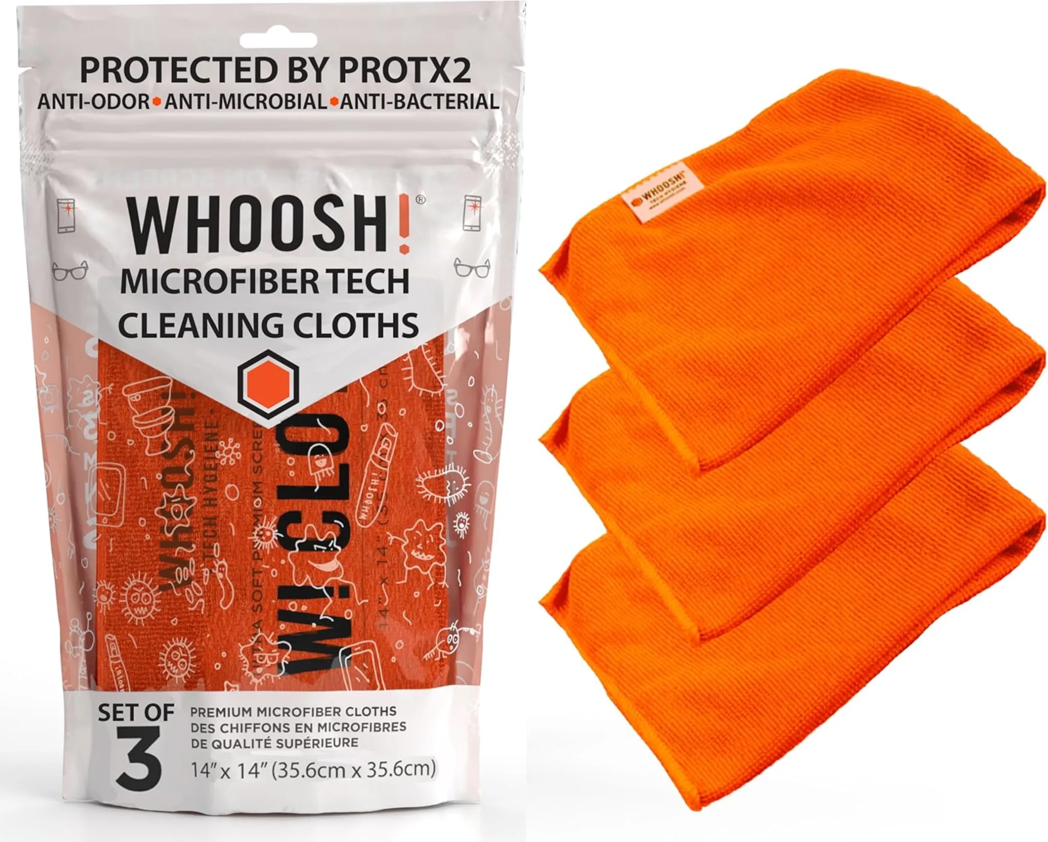 Imagen 0 de Paños de Microfibra Whoosh XL para limpeza de Pantallas 1FGCL3COM Pack 3 unid