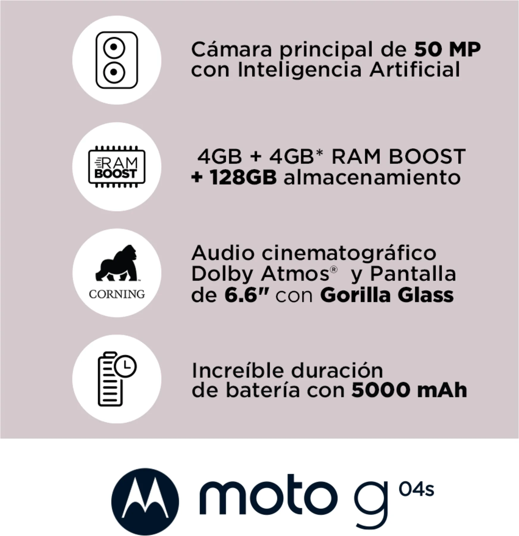 Imagen 2 de Smartphone Motorola Moto G04s OctaCore 4GB/128GB 6.6" 4G WiFi BT Andr NegroCosm