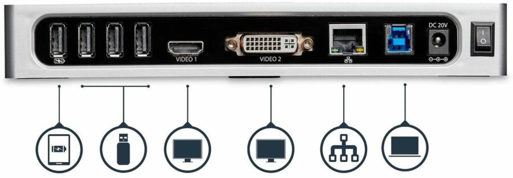 Imagen 4 de Docking Station StarTech Host USB 3.0, Prtos HDMI DVI 6*USB3.1 USB-B Audio LAN.
