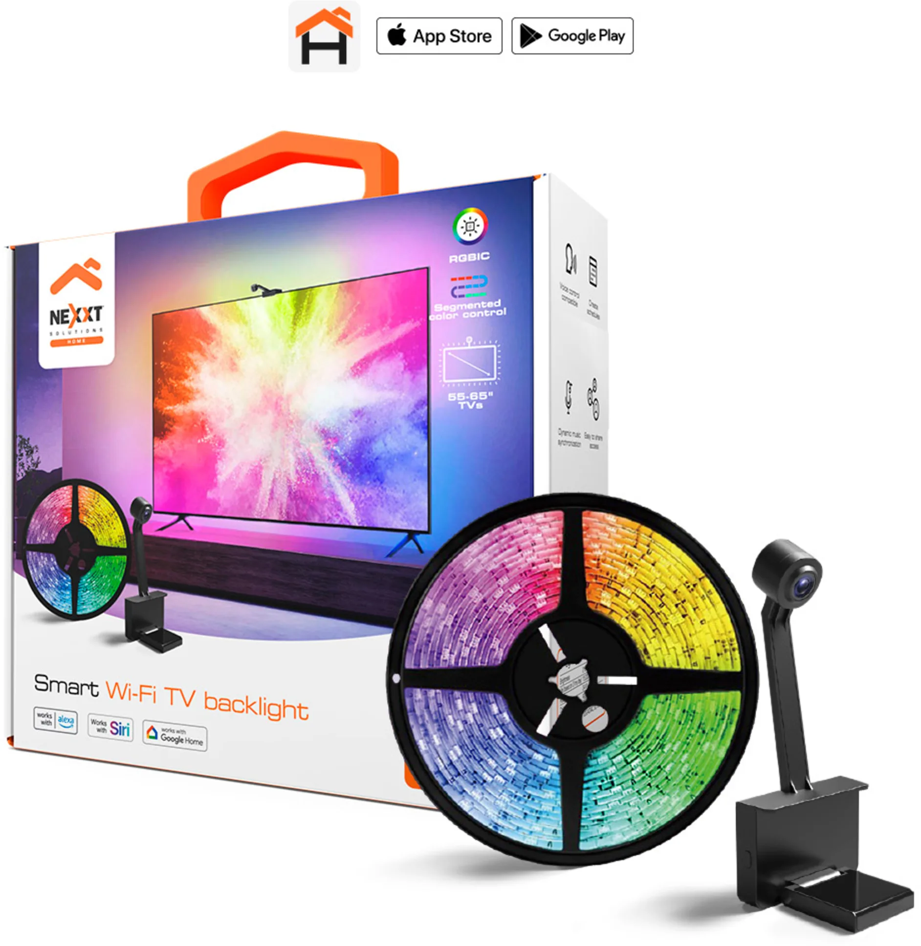Imagen 0 de Cinta LED y Cámara Nexxt NHB-S615, para TV de 55" y 65" Smart Home