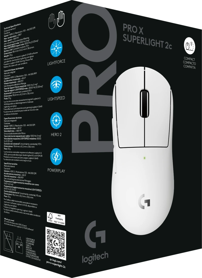 Imagen 8 de Mouse Inalámbrico Gamer Logitech Pro X SuperLigth 2C SenHero 2 LIGTHFORCE Blanco
