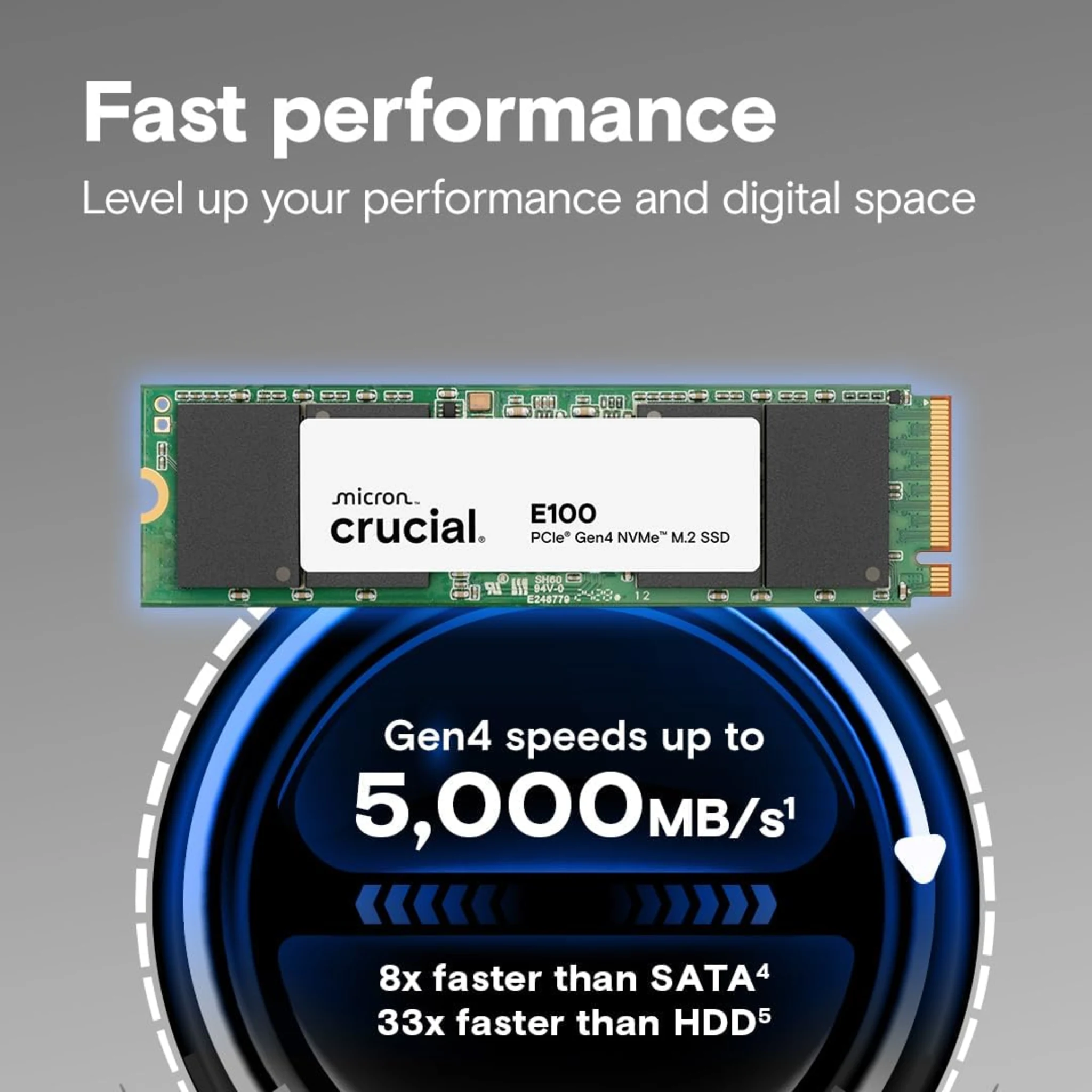 Imagen 1 de Unidad SSD Crucial E100 2TB M.2 22*80 NVMe PCIe Gen4*4 Lect 5000Mbs Esc4500Mbps