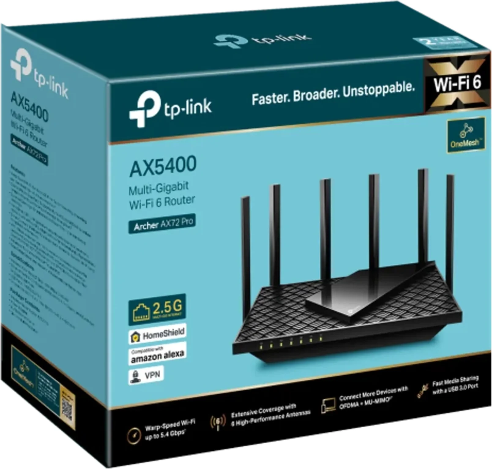 Imagen 0 de Router Wi-Fi 6 AX5400 con Puerto Multi-Gigabit de 2.5 Gbps, TP-Link Archer AX72 