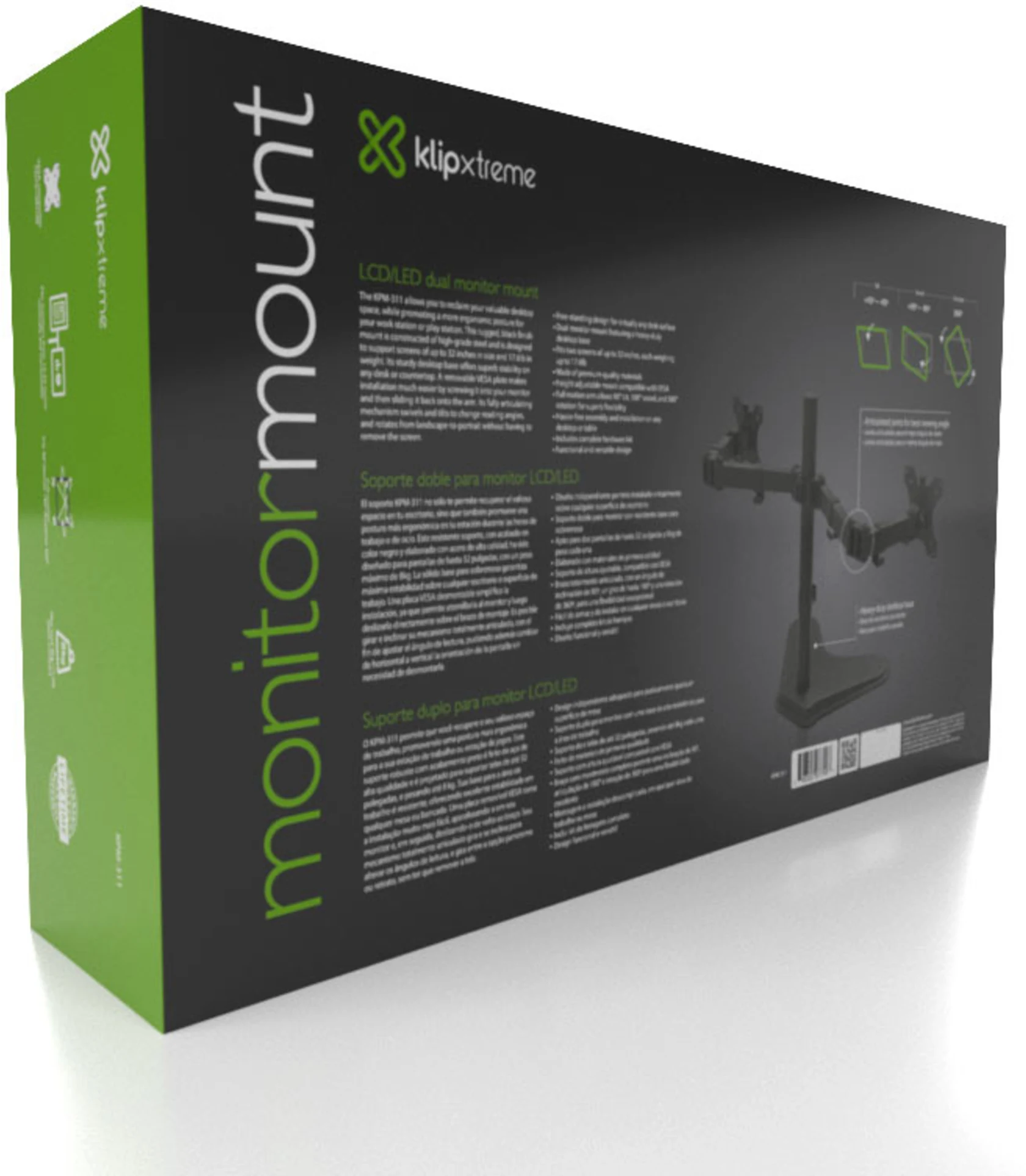 Imagen 6 de Soporte de Escritorio 2 Brazos para Monitor 13" a 32" Giro 180° Rot 360° - KLIPX