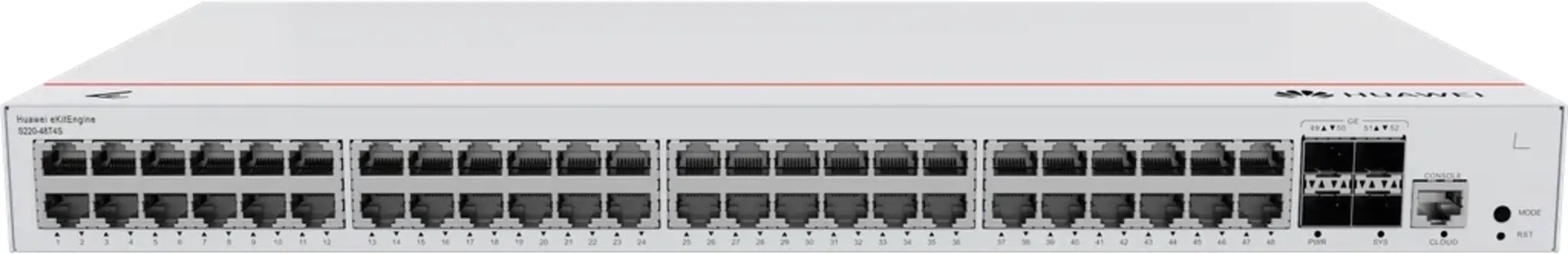 Imagen 0 de S220-48T4S. Switch Huawei eKit 48 puertos 10/100/1000Base-T 4 Puertos 1GE SFP capacidad de conmutación de 104 Gbit/s capacidad de reenvió de paquetes de 77 Mpps