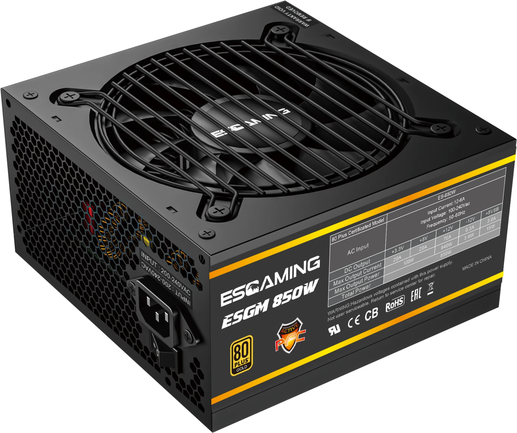 Imagen 0 de Fuente de Poder EsGaming  850W, 80 Plus Gold, Full Modular ATX Color Negro
