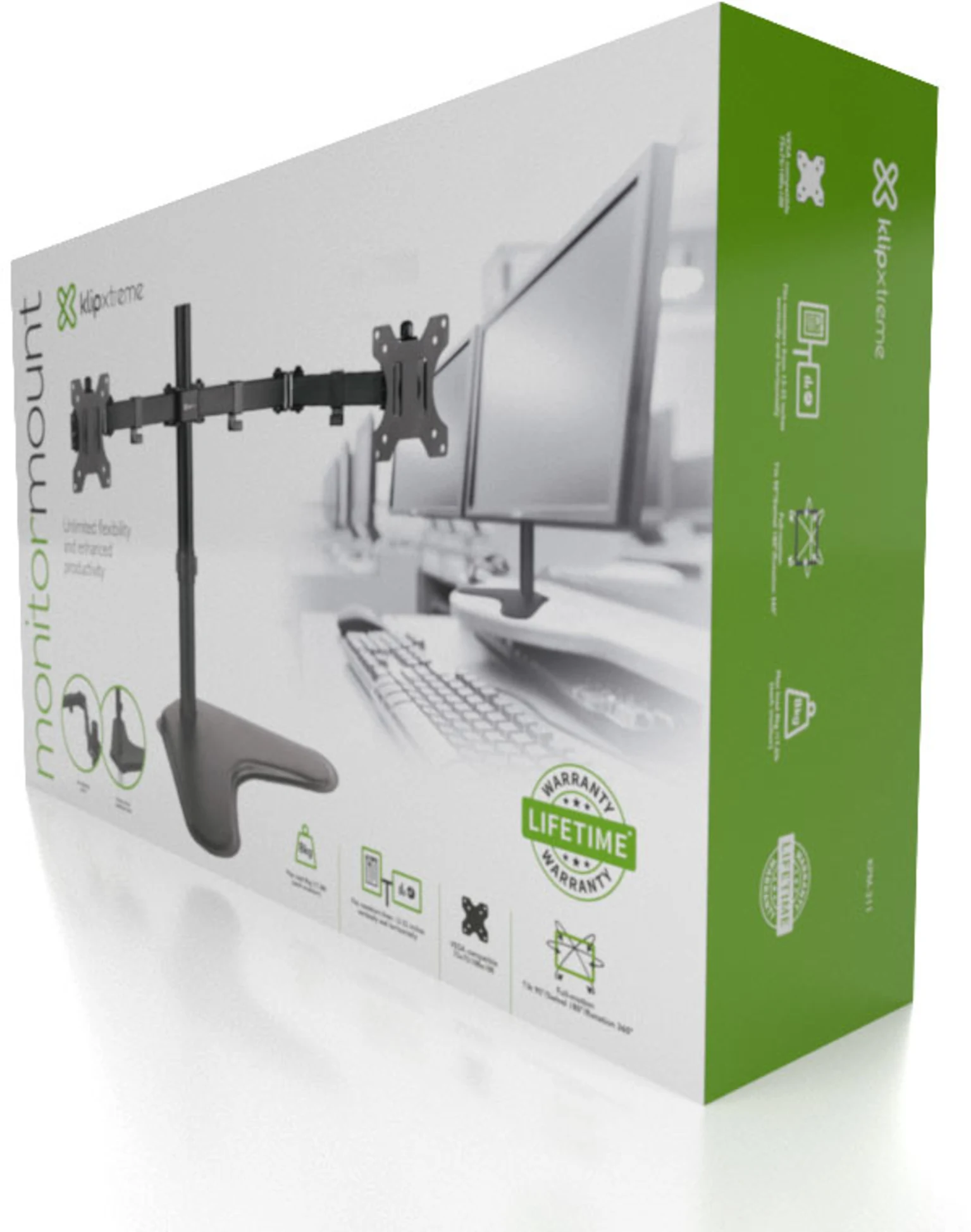 Imagen 5 de Soporte de Escritorio 2 Brazos para Monitor 13" a 32" Giro 180° Rot 360° - KLIPX