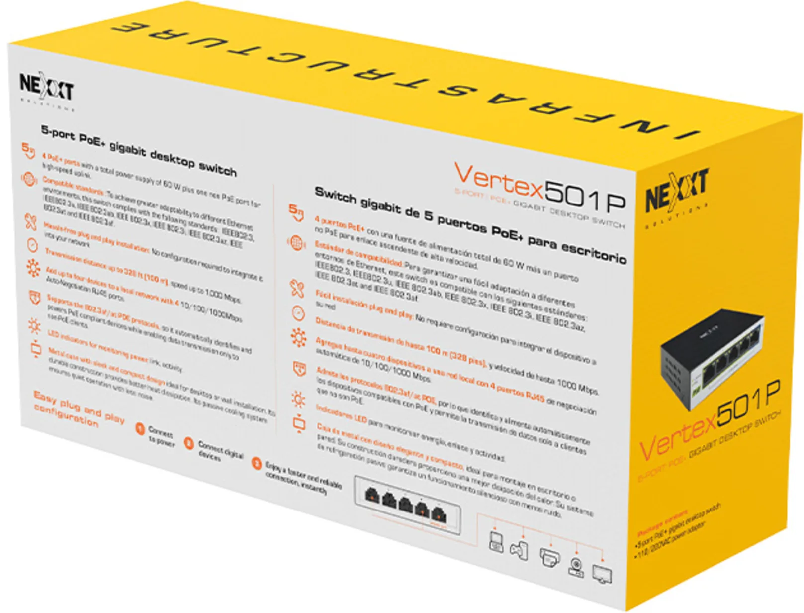 Imagen 5 de Switch de Escritorio 5 Puertos Nexxt , Gigabit Ethernet, 4 POE+ 60W