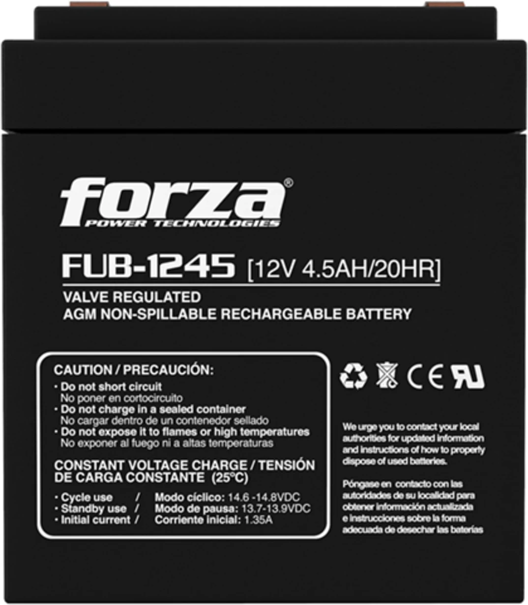 Imagen 0 de Batería Forza FUB-1245, para UPS 12V 4.5Ah Recargable