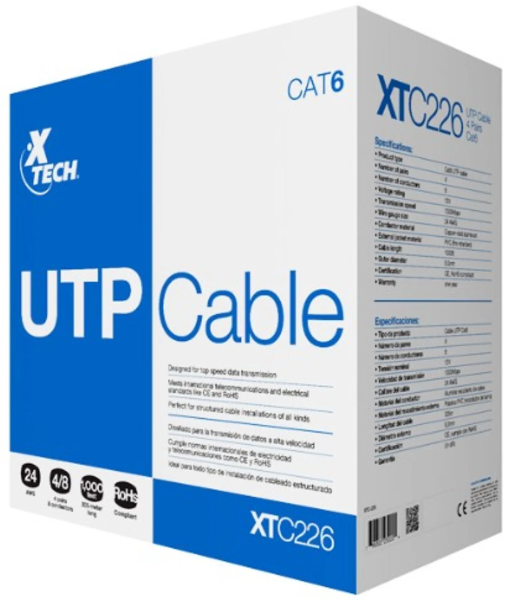 Imagen 0 de Cable de Red XTech CAT6 UTP 24AWG 305mts Color GRIS