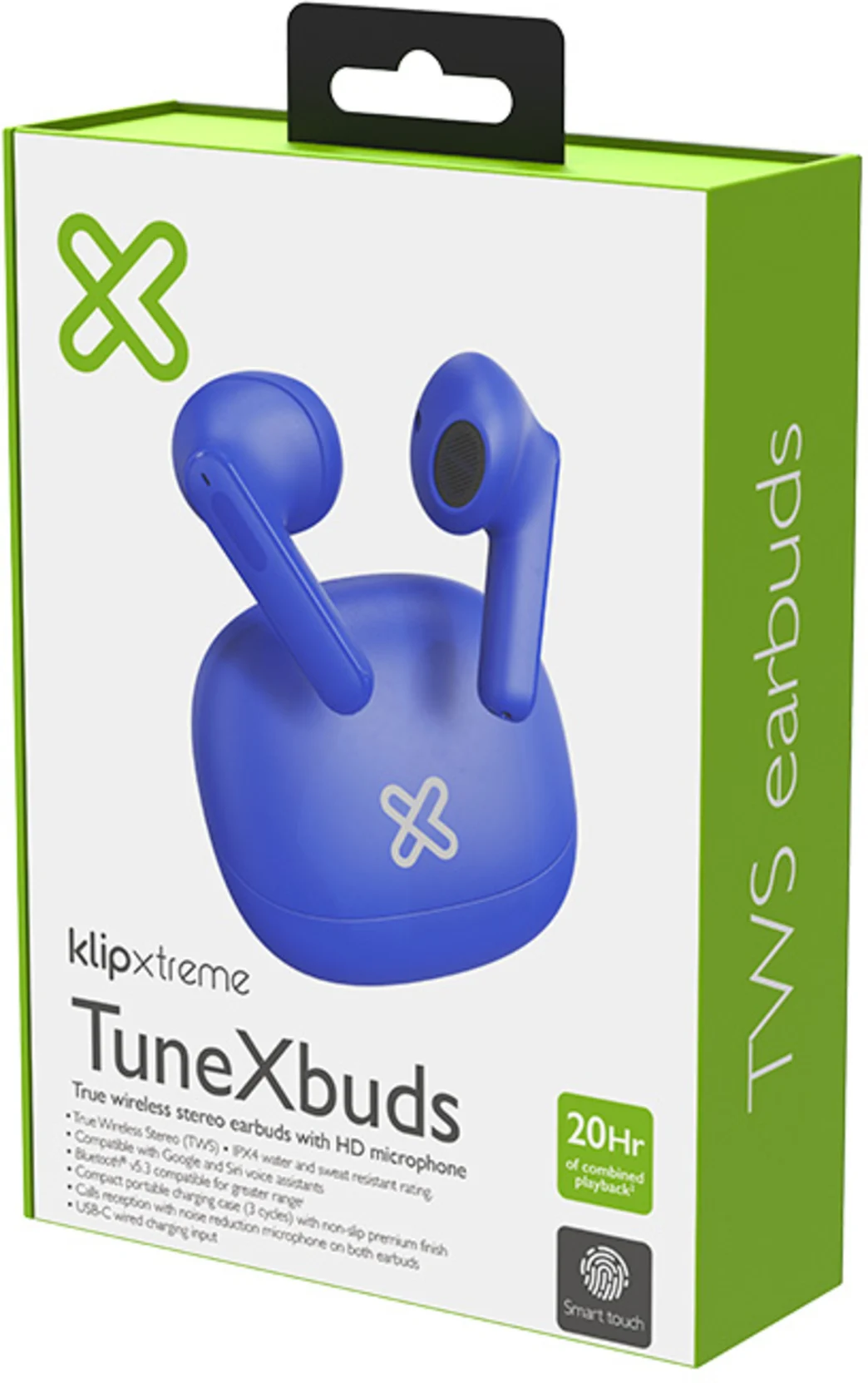 Imagen 2 de Audífonos Inalámbricos KlipX TuneXbuds, InEar c/mic Estuche de Carga BT5.3 Azul