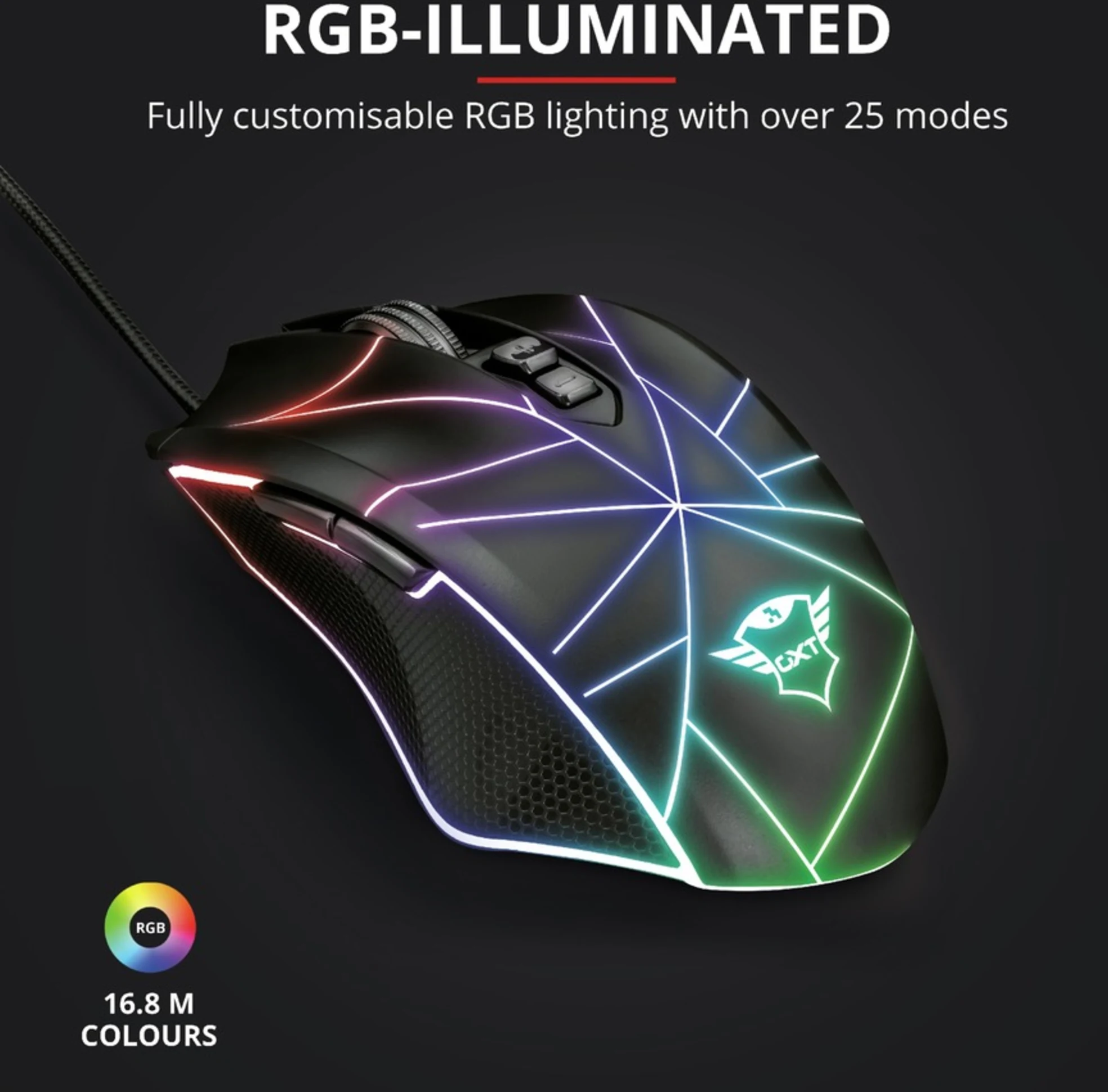 Imagen 10 de Mouse Gamer Alámbrico Trust GXT 160X Ture RGB Óptico 4500dpi cable 1.8m USB Negr