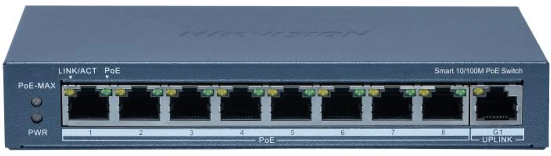 Imagen 0 de Switch 8 Puertos Hikvision POE+ No Adm. 1x 1000Mbps Uplink 300mt 60W