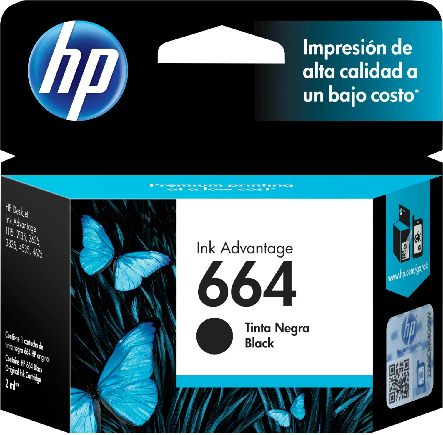 Imagen 0 de Cartridge HP 664 Negro Tinta para Deskjet IA 1115/2135/3635/3775, 120Pág 2ml 