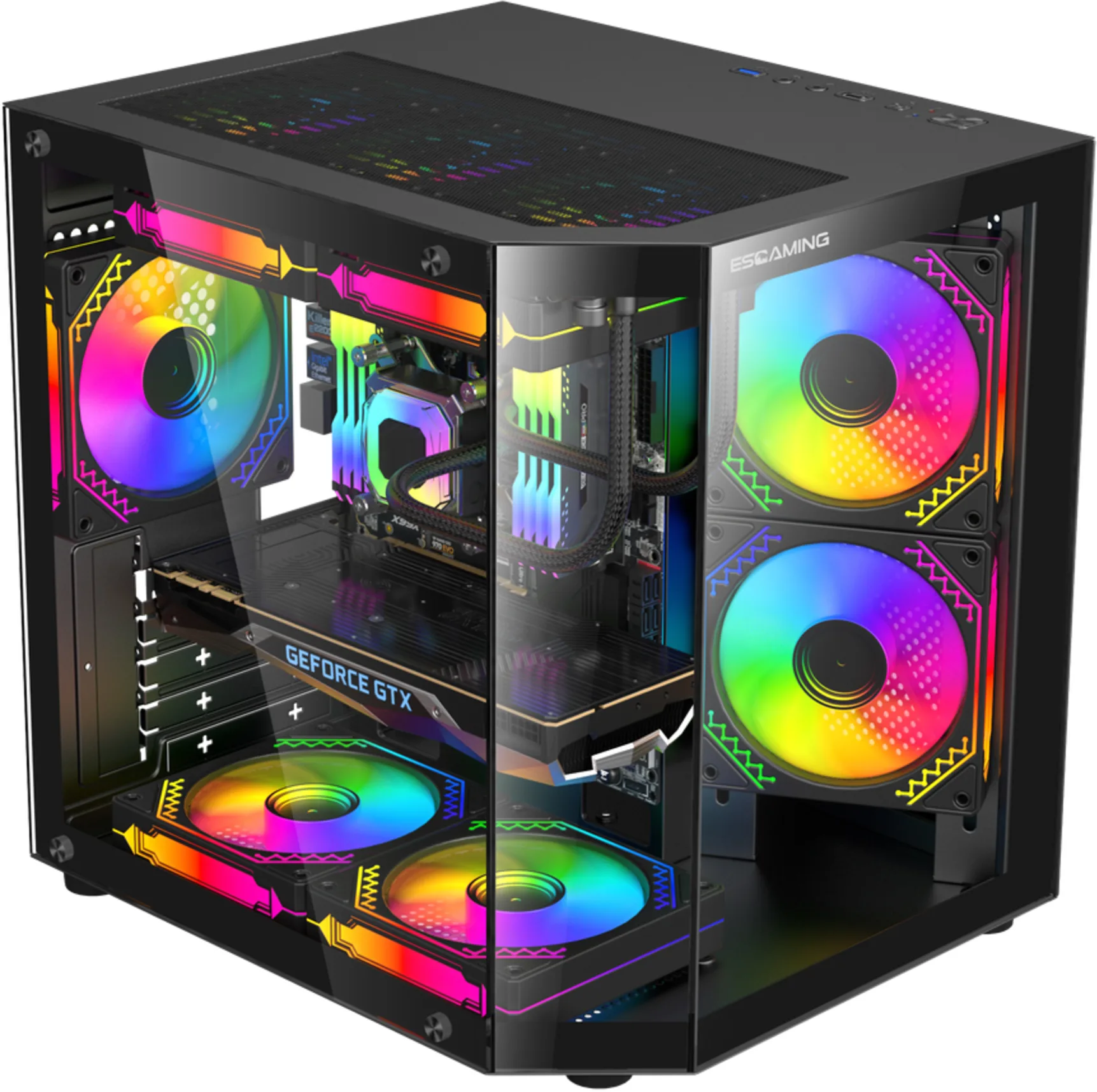 Imagen 1 de Gabinete Gamer REBEL 270deg | Micro ATX / ITX | 5 ARGB | Controladora + Control 