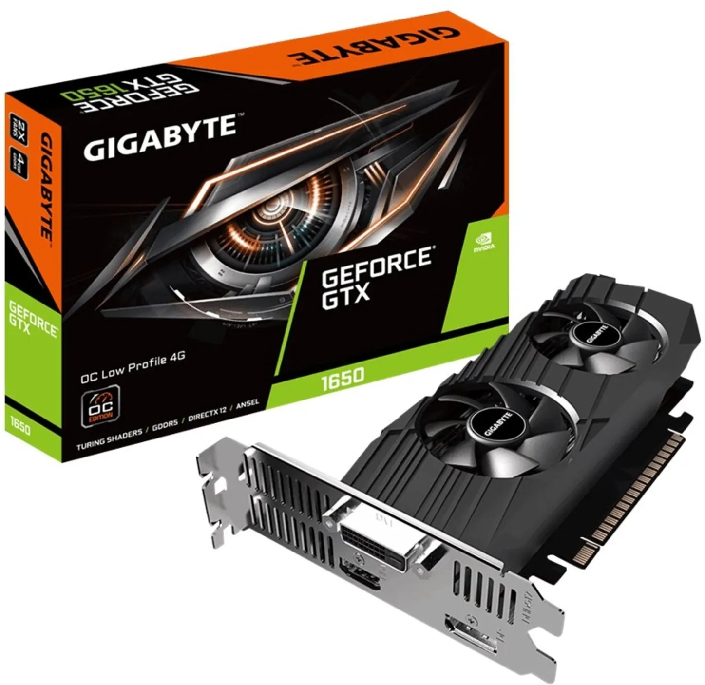 Imagen 1 de Gigabyte GeForce GTX 1650 OC Low Profile 4G - Overclocked Edition - tarjeta gráfica - GF GTX 1650 - 4 GB GDDR5 - PCIe 3.0 x16 perfil bajo - DVI, HDMI, DisplayPort