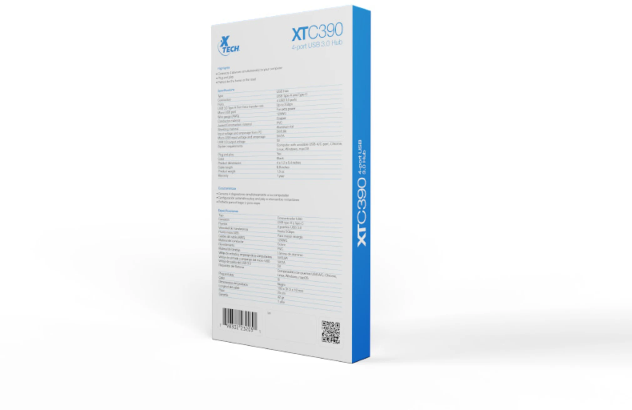 Imagen 5 de HUB USB XTech XTC-390 c/adpatador USB Tipo-C y USB-A, 4 Puertos USB 3.0