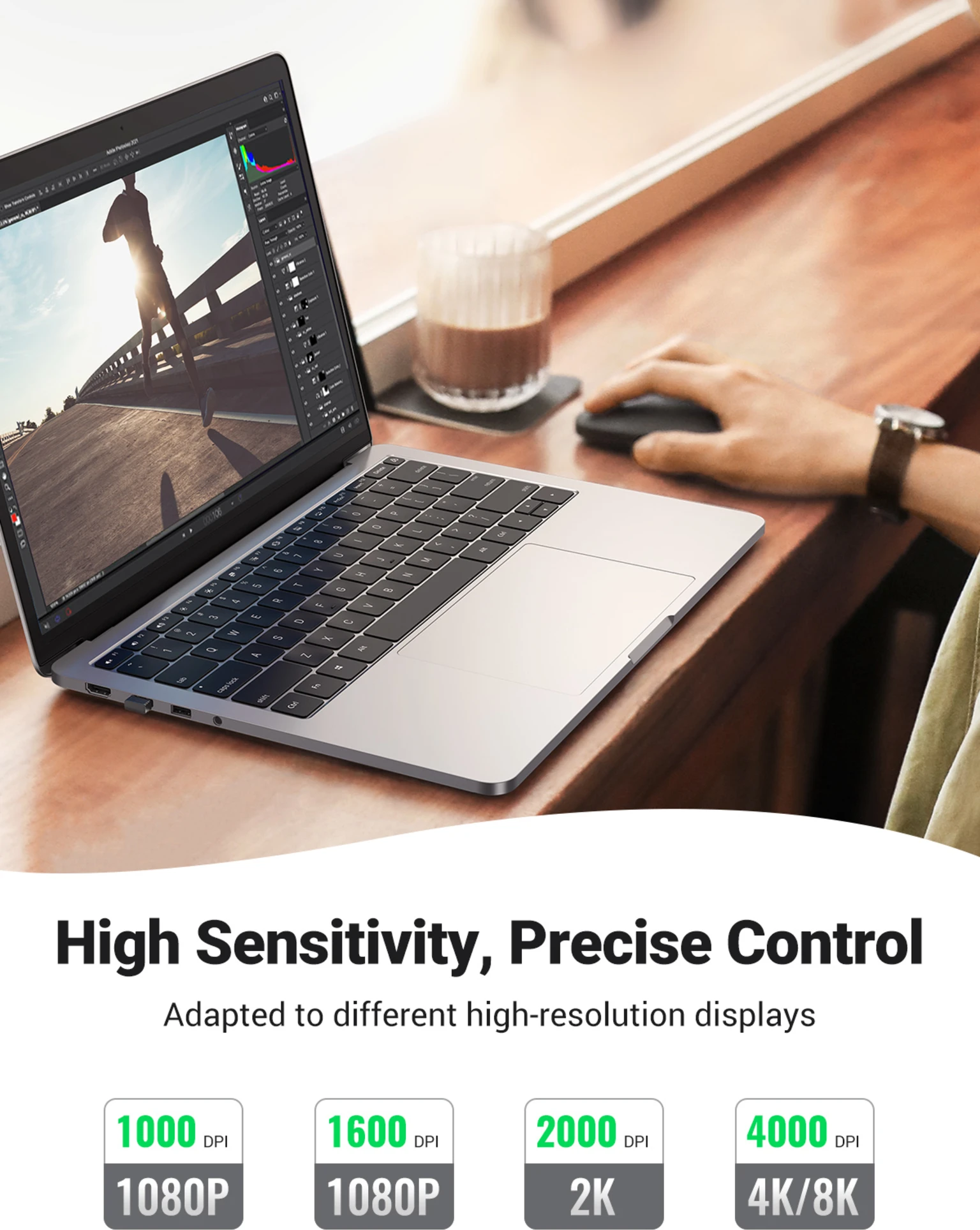 Imagen 3 de Mouse Inalámbrico Ugreen MU001 Óptico 4000dpi Bluetooth Ultra delgado Gris Oscur