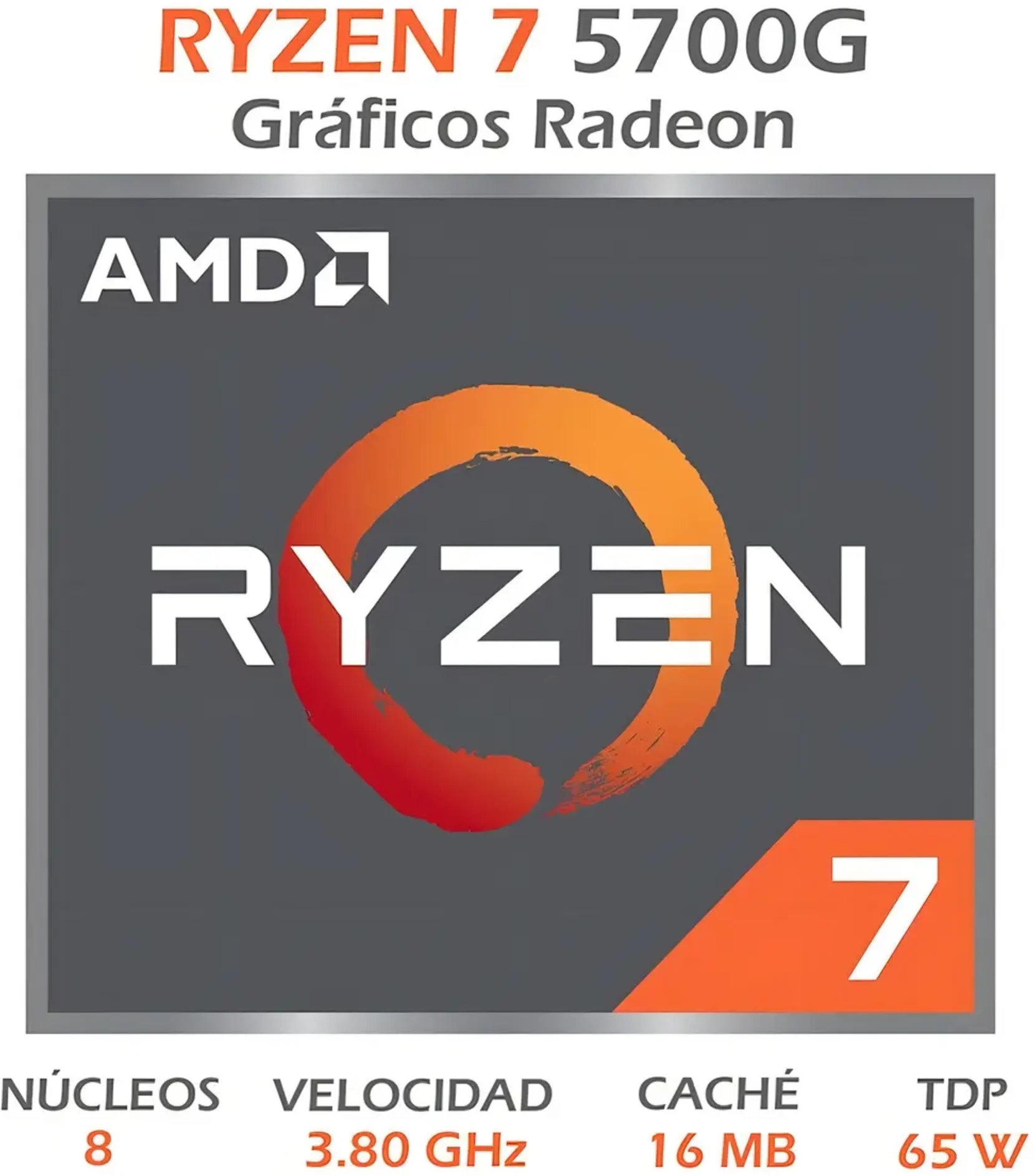 Imagen 1 de CPU AMD Ryzen 7 5700G 3.80-4.60GHz Turbo 16MB L3, 8 Núcleos Socket AM4 c/Grf