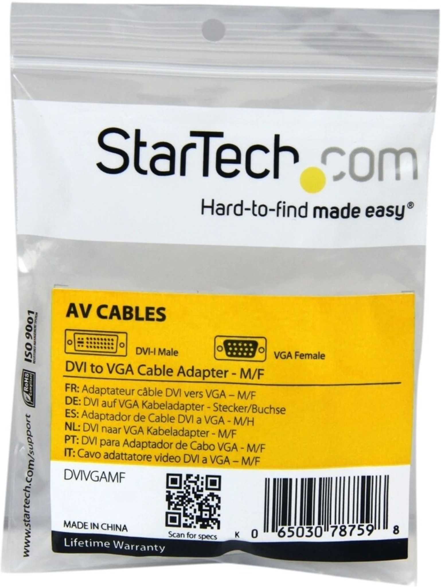 Imagen 1 de Adaptador DVI-I 24+5 Macho a VGA Hembra 15 Pin - StarTech