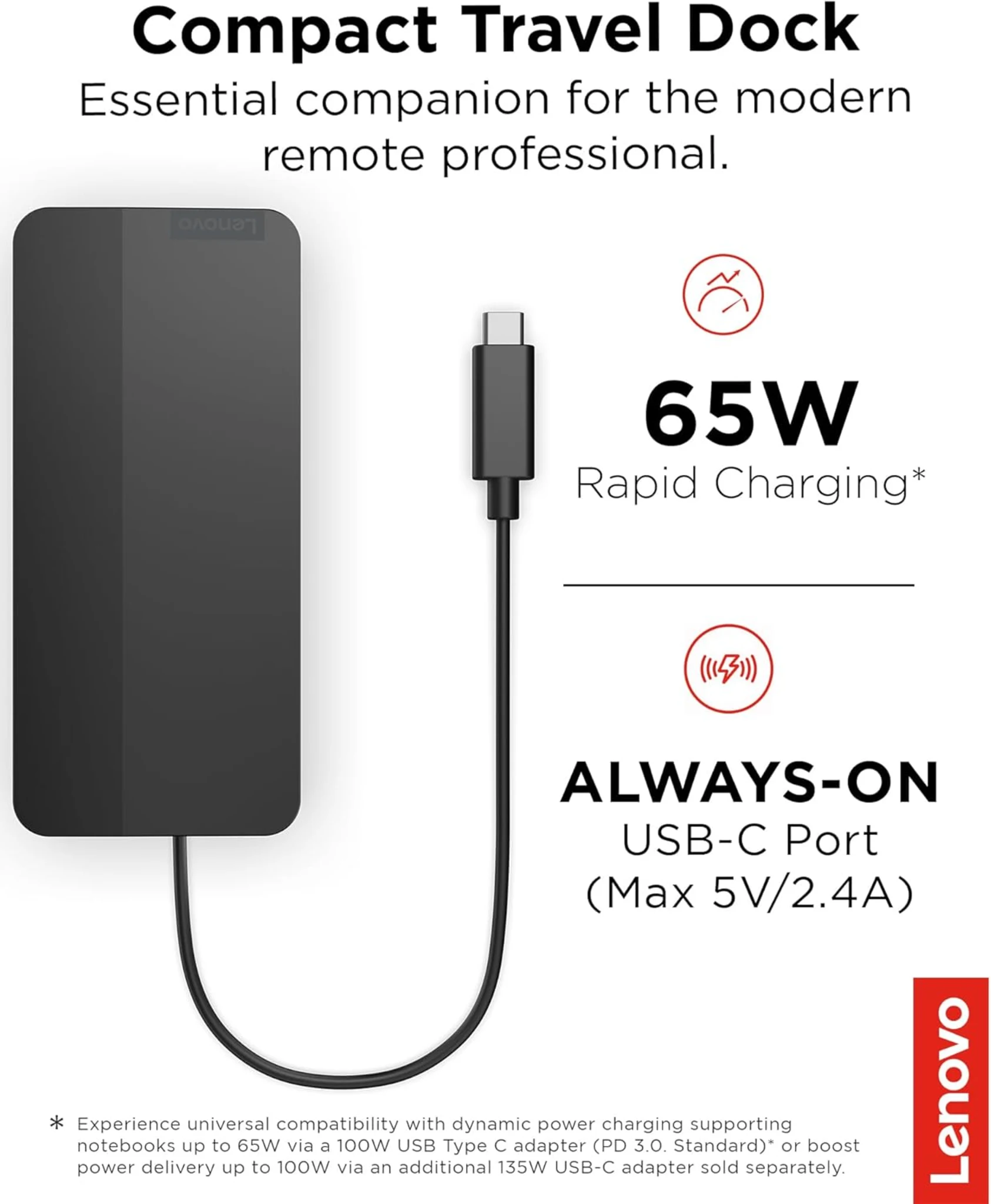 Imagen 5 de Docking Station Lenovo Travel Dock USB-C, Puertos USB3.2 2*USB-C LAN HDMI DP