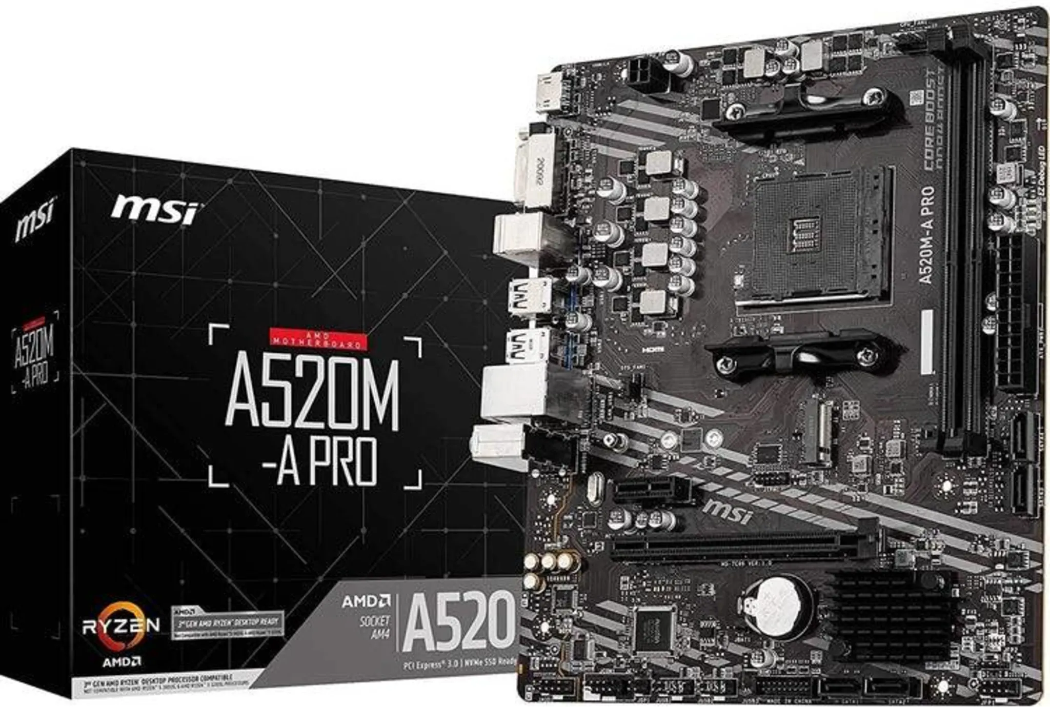 Imagen 0 de Tarjeta Madre MSI A520M-A PRO AMD AM4 DDR4 M.2 DVI-D HDMI PS/2 USB3.2