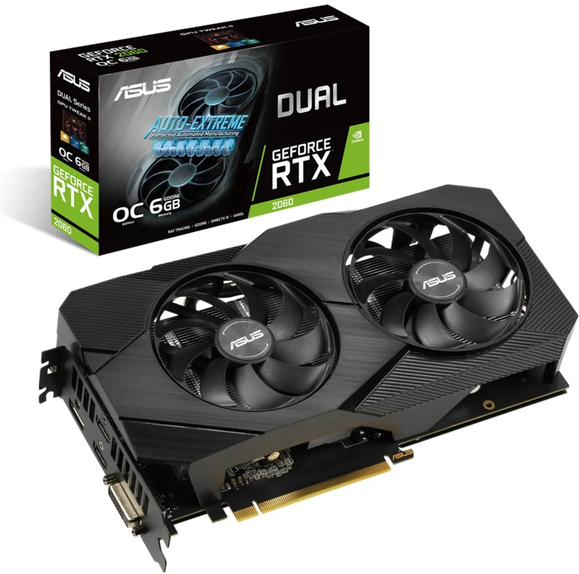 Imagen 0 de Tarjeta de Video Asus Dual RTX2060-O6G-EVO 6GB GDDR6 PCIe DP DVI-D 2*HDMI ATX Ac