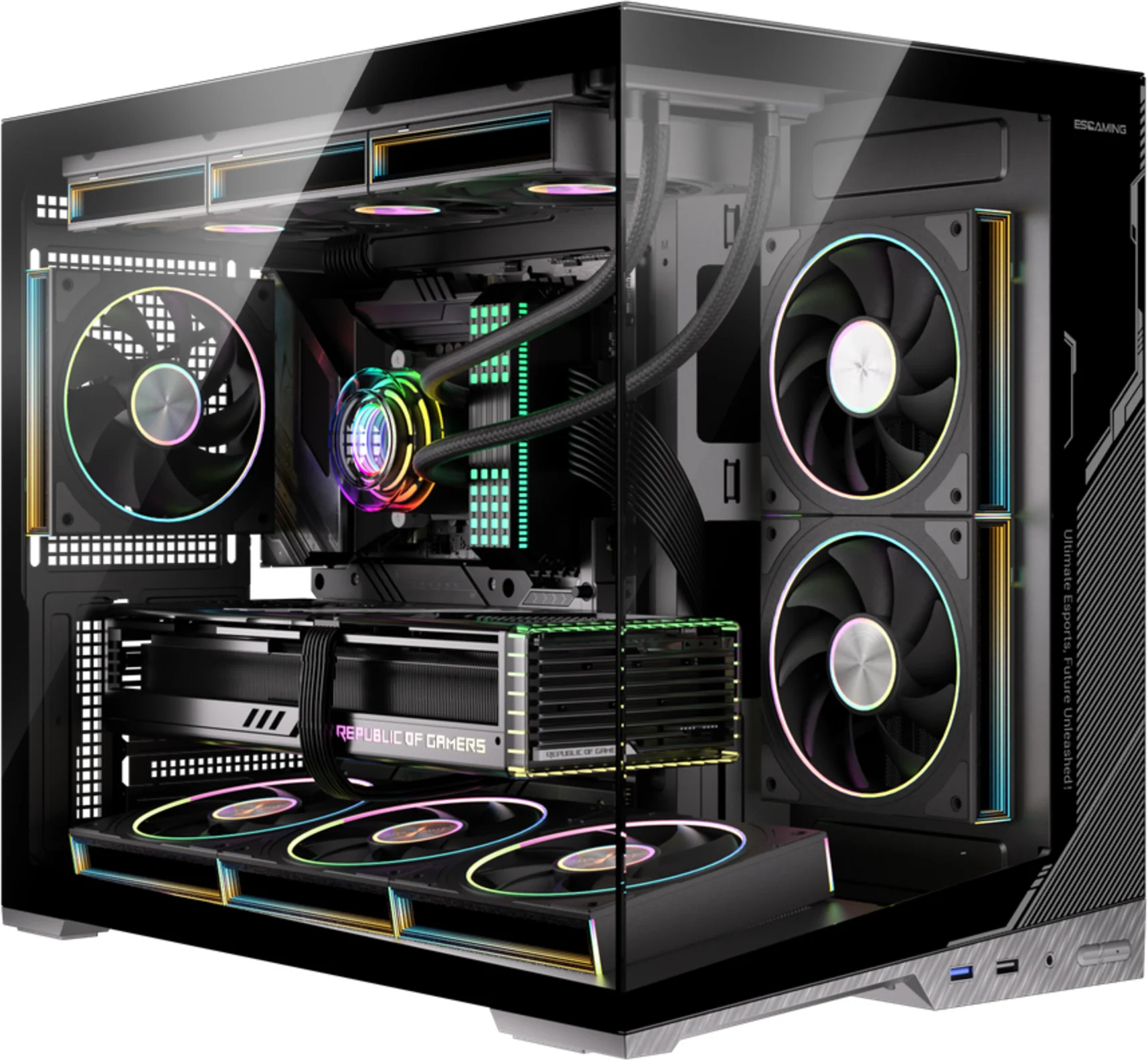 Imagen 2 de Gabinete Gamer ZERO Vidrio Templado | Micro ATX / ITX | Soporte 6 Ventiladores + Controladora | USB 3.0 x2 + Audio | Flujo de Aire 10