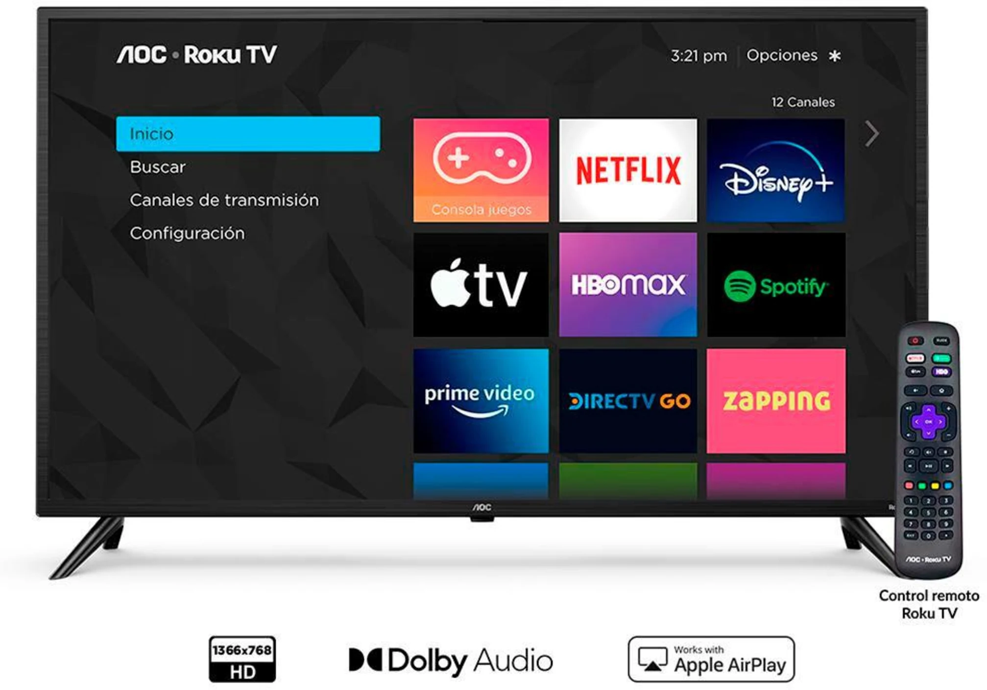 Imagen 0 de Televisor AOC 32S5195 32" HD Smart TV LED Roku TV 3*HDMI USB LAN Ethernet