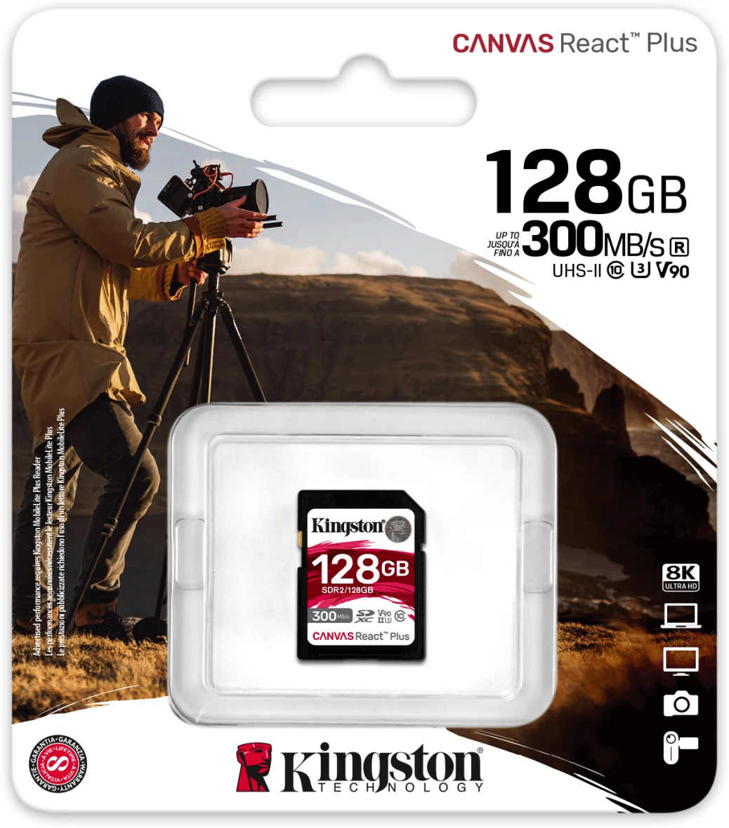 Imagen 2 de Memoria SDXC 128GB Kingston Canvas React Plus UHS-II U3 CL10 V90 300/260MB/seg