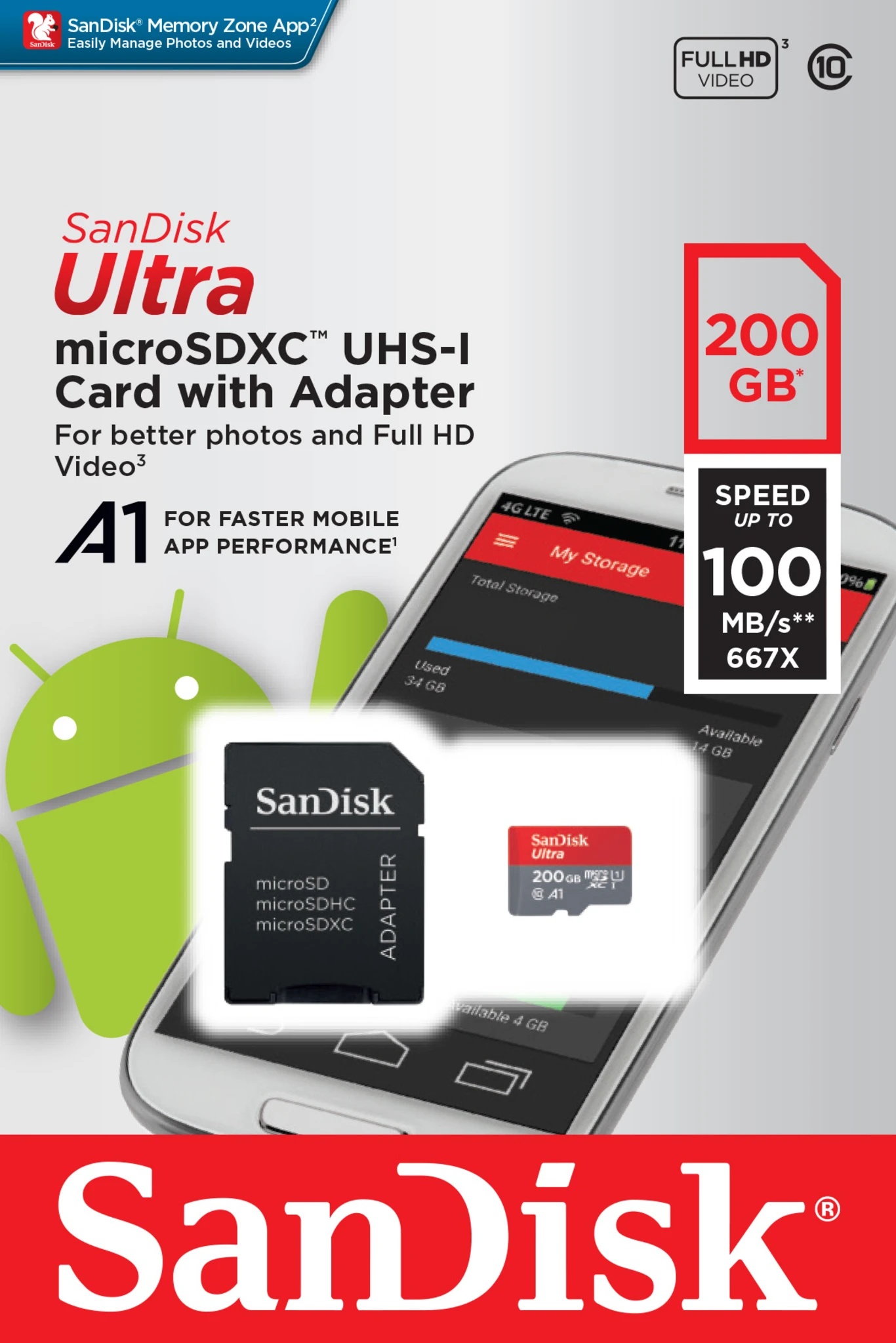 Imagen 2 de Memoria MicroSDXC 200GB SanDisk Ultra UHS-I CL10 U1 Lectura 100Mb/s con Adapt.