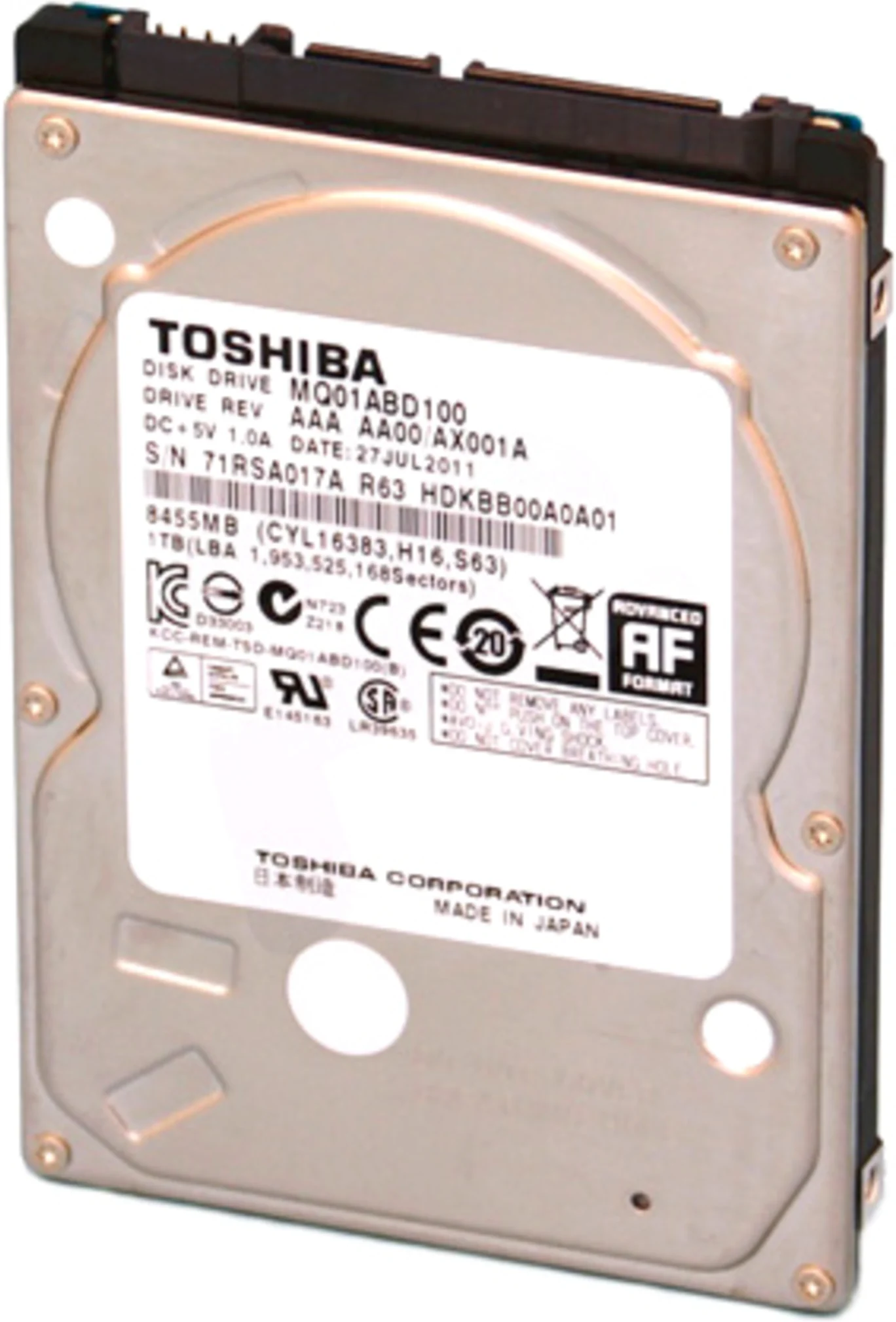 Imagen 0 de Disco Duro Toshiba 1TB 2.5" 9.5mm 5400 RPM  SATA 3GB/s  8MB (Reacondicionado)