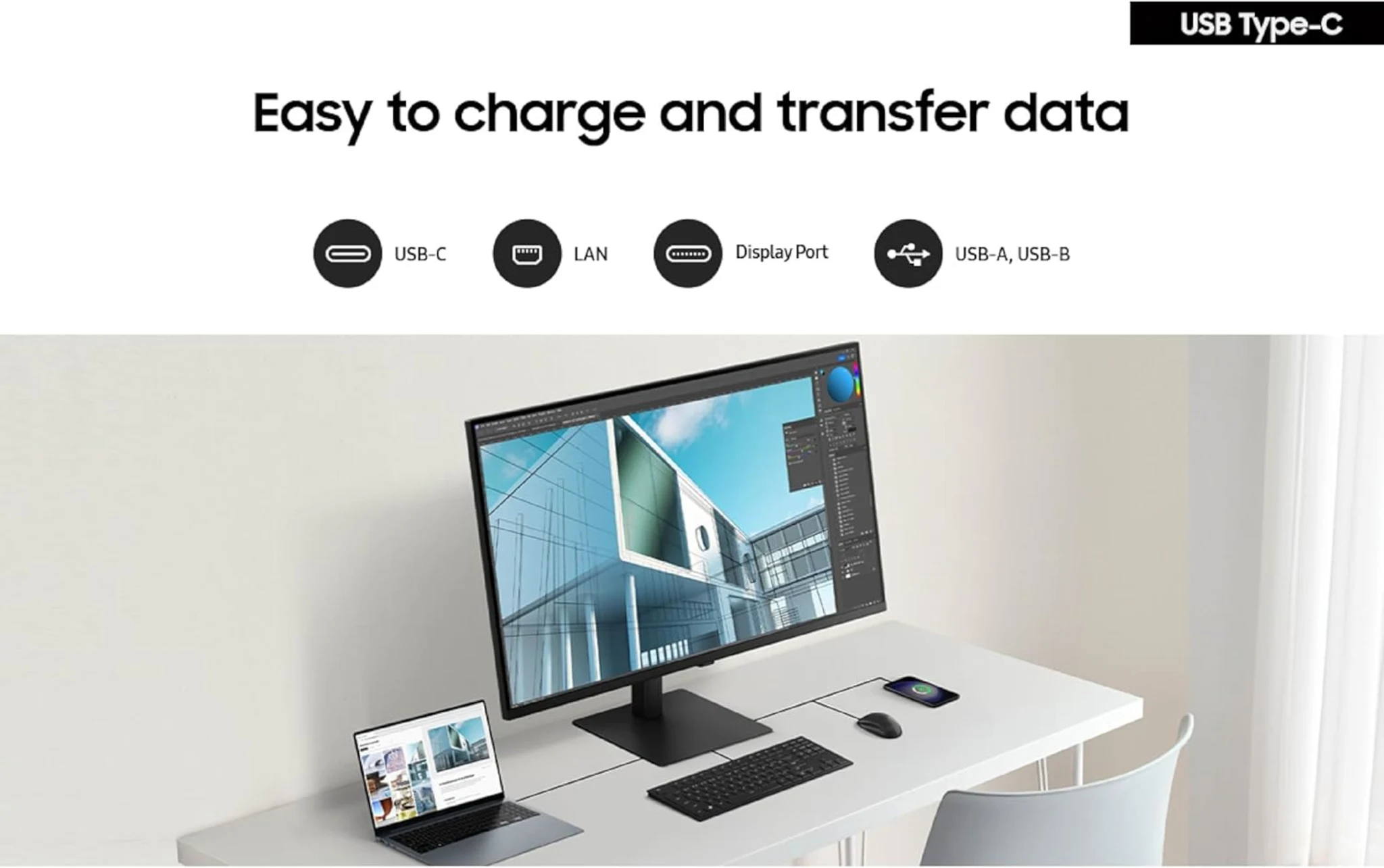 Imagen 2 de Monitor Samsung ViewFinity S8 37" 4K UHD USB-C DP HDMI RJ45 Altura Ajustable